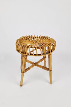 Tabouret moderne en bambou et rotin du milieu du siècle dernier attribué à Franco Albini, Italie, années 1960