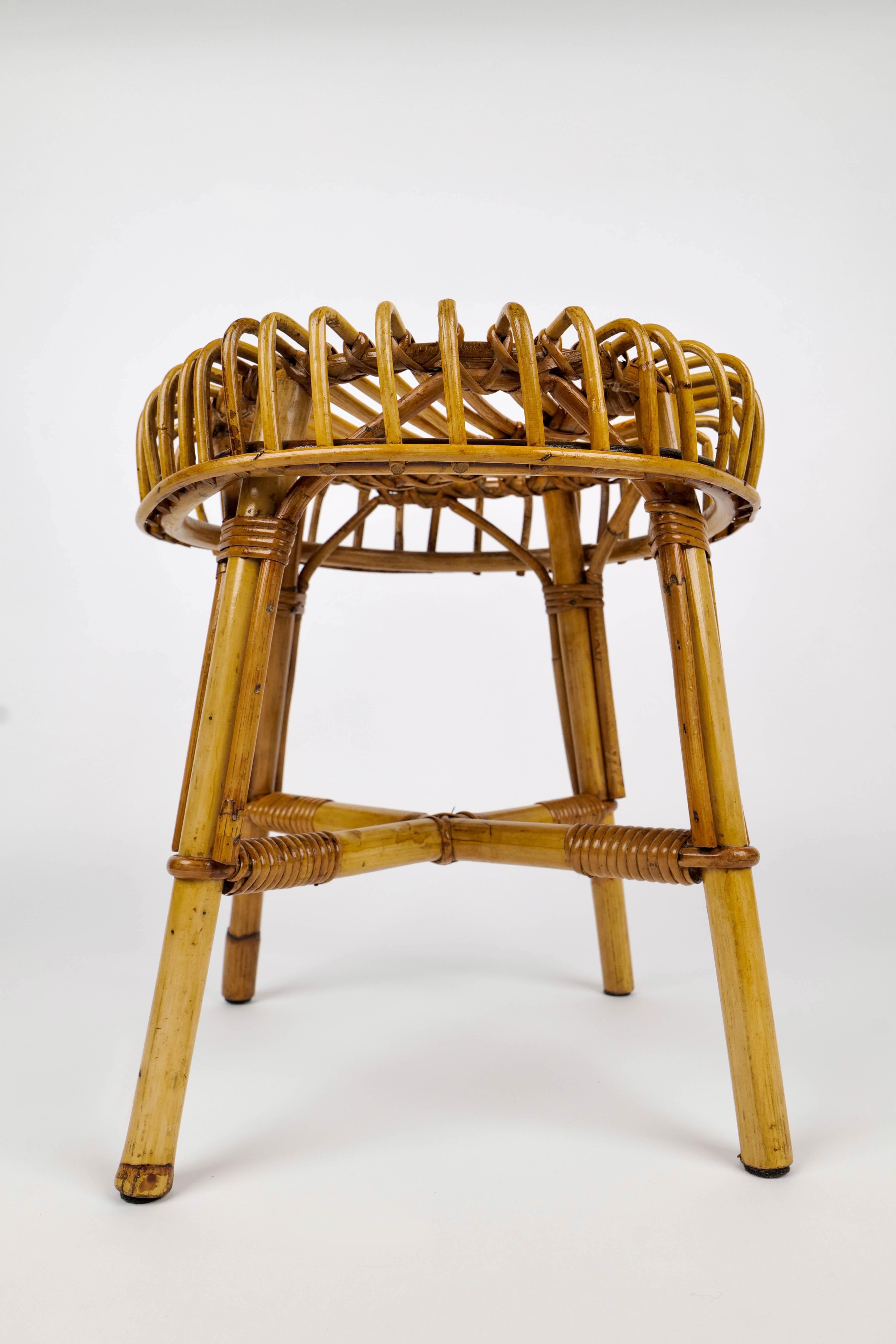 Mid-20th Century Mid-Century Modern Bamboo Rattan Stool Attributed to Franco Albini, Italy, 1960s For Sale