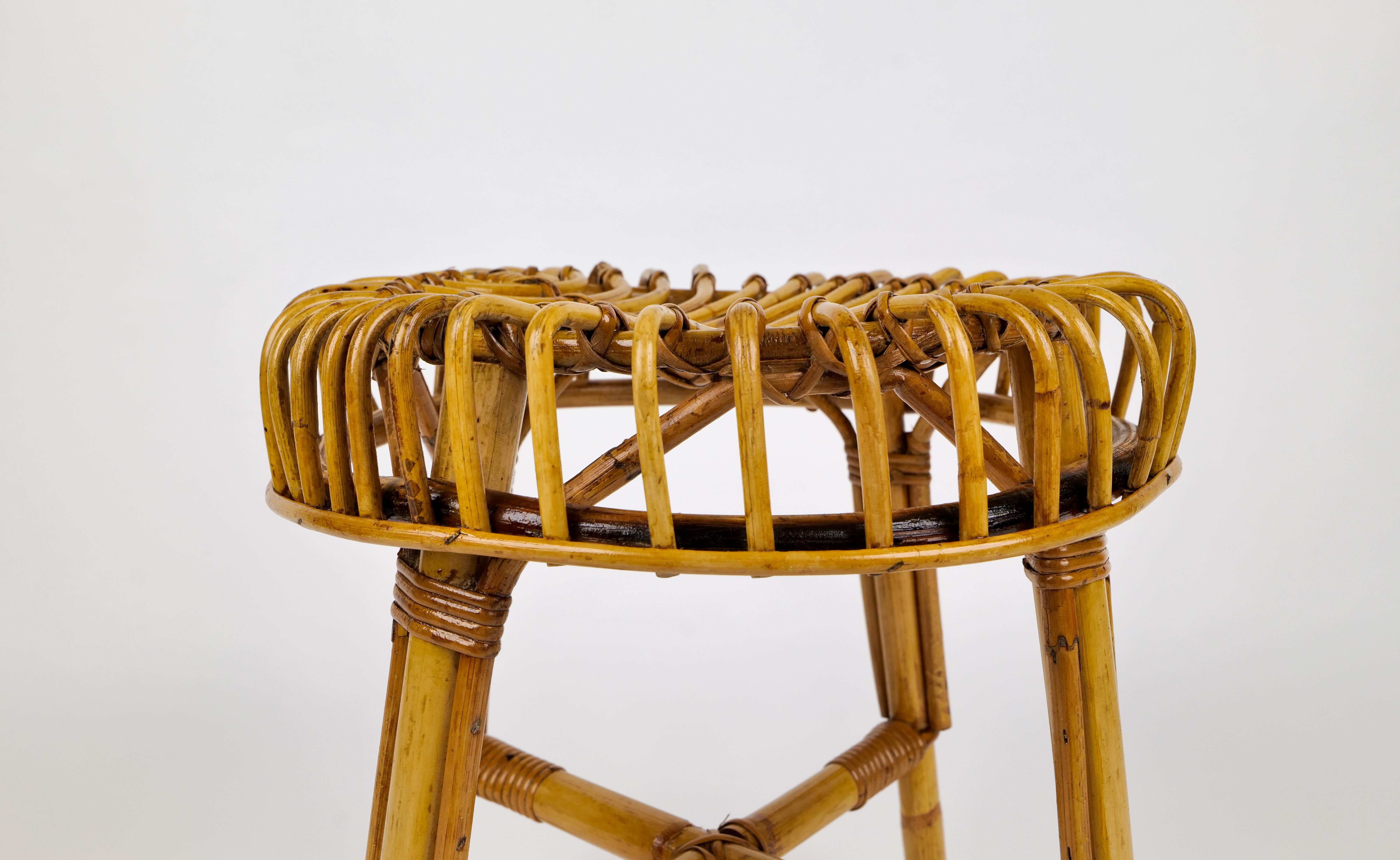 Mid-Century Modern Bamboo Rattan Stool Attributed to Franco Albini, Italy, 1960s For Sale 2