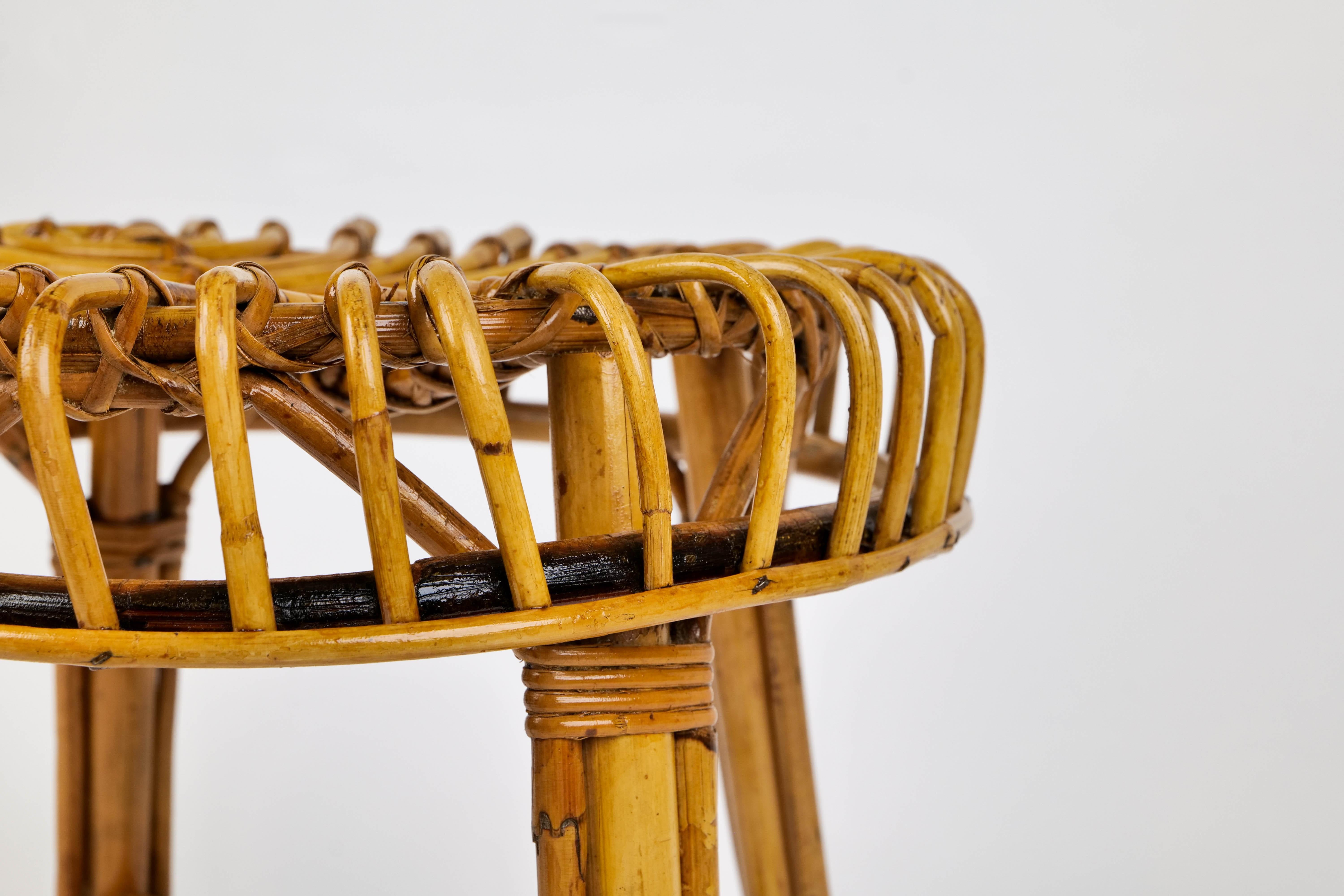 Mid-Century Modern Bamboo Rattan Stool Attributed to Franco Albini, Italy, 1960s For Sale 3