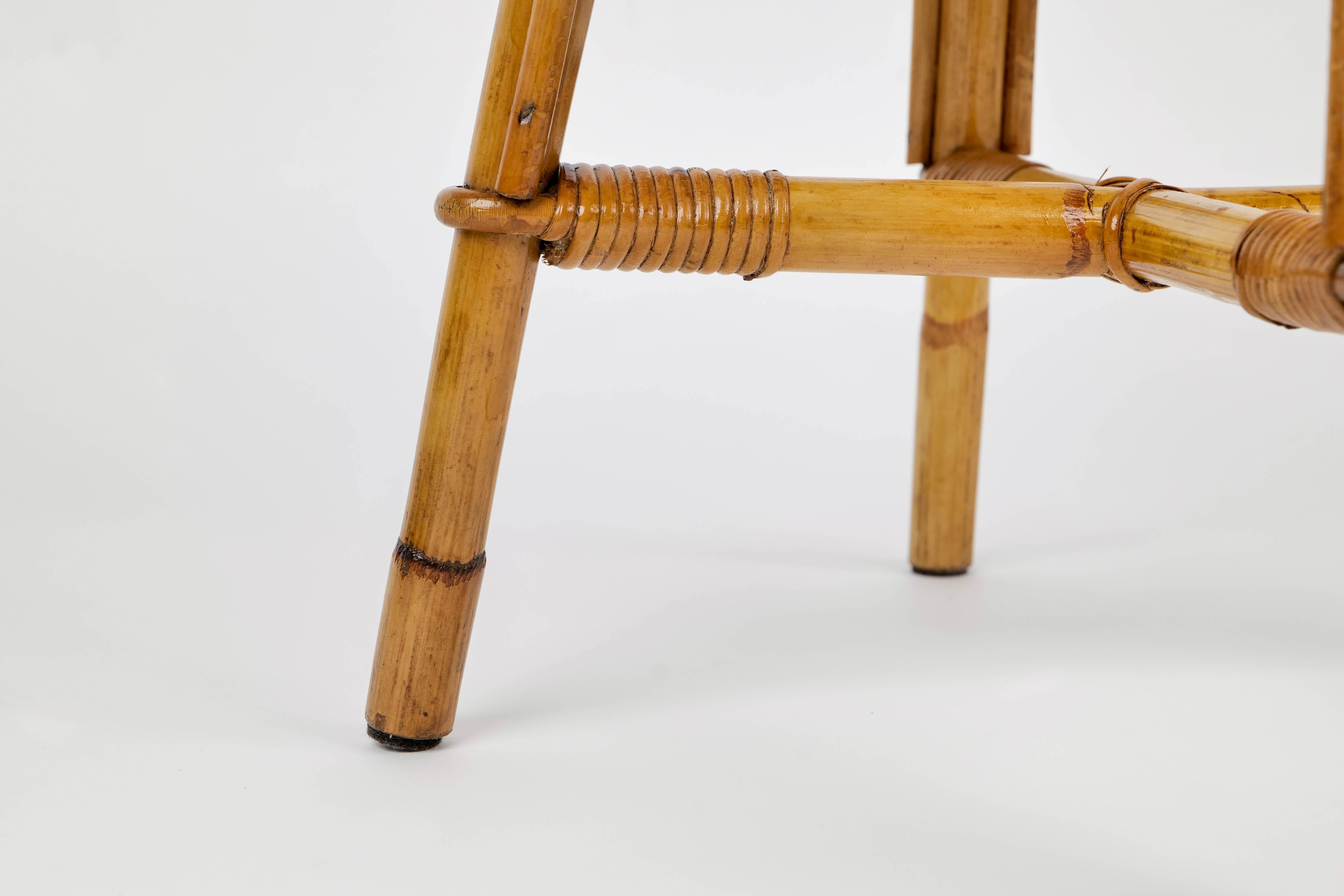 Mid-Century Modern Bamboo Rattan Stool Attributed to Franco Albini, Italy, 1960s For Sale 4