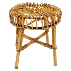 Vintage Mid-Century Modern Bamboo Rattan Stool Attributed to Franco Albini, Italy, 1960s