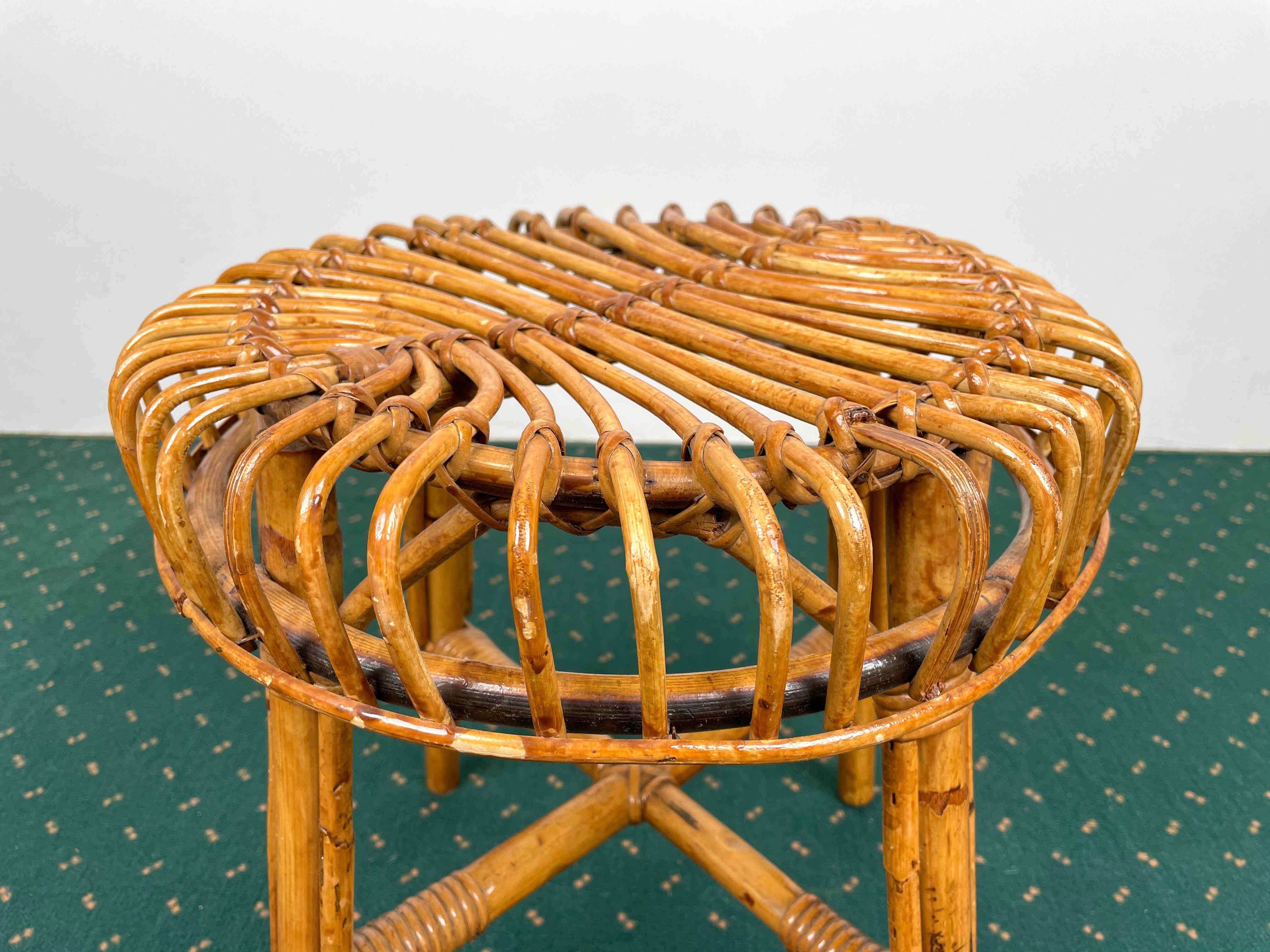 Sgabello moderno di metà secolo in rattan di bambù, Italia, anni '60 In condizioni buone in vendita a Rome, IT