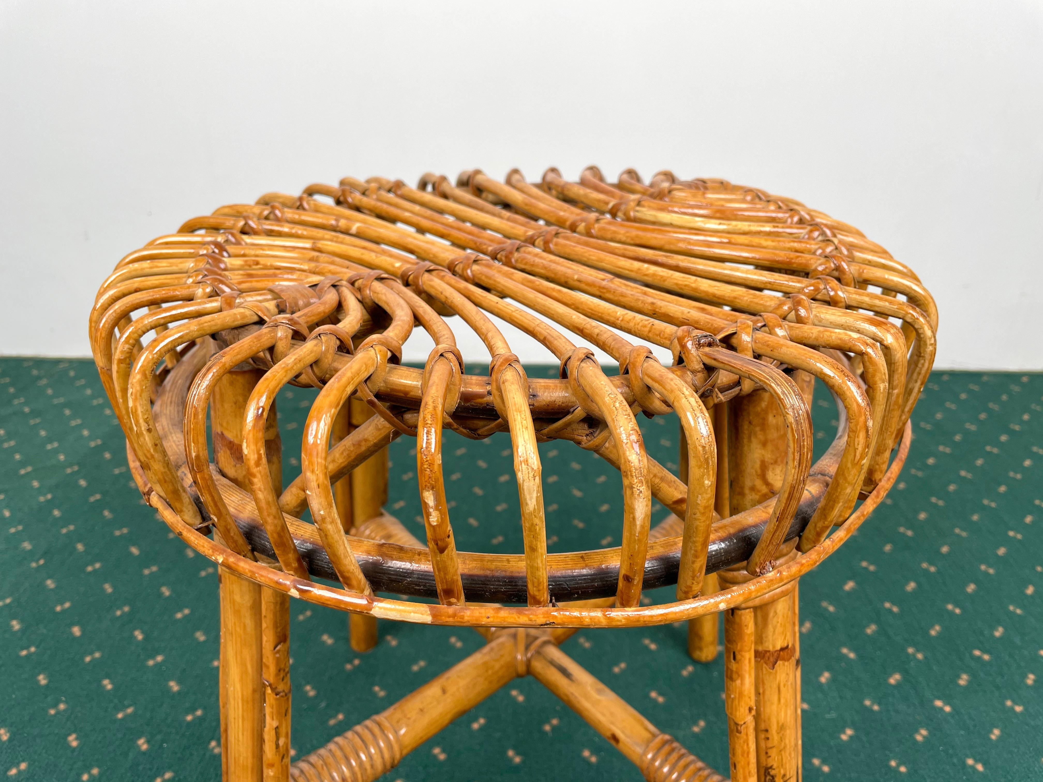 Mid-20th Century Mid-Century Modern Bamboo Rattan Stool, Italy, 1960s For Sale