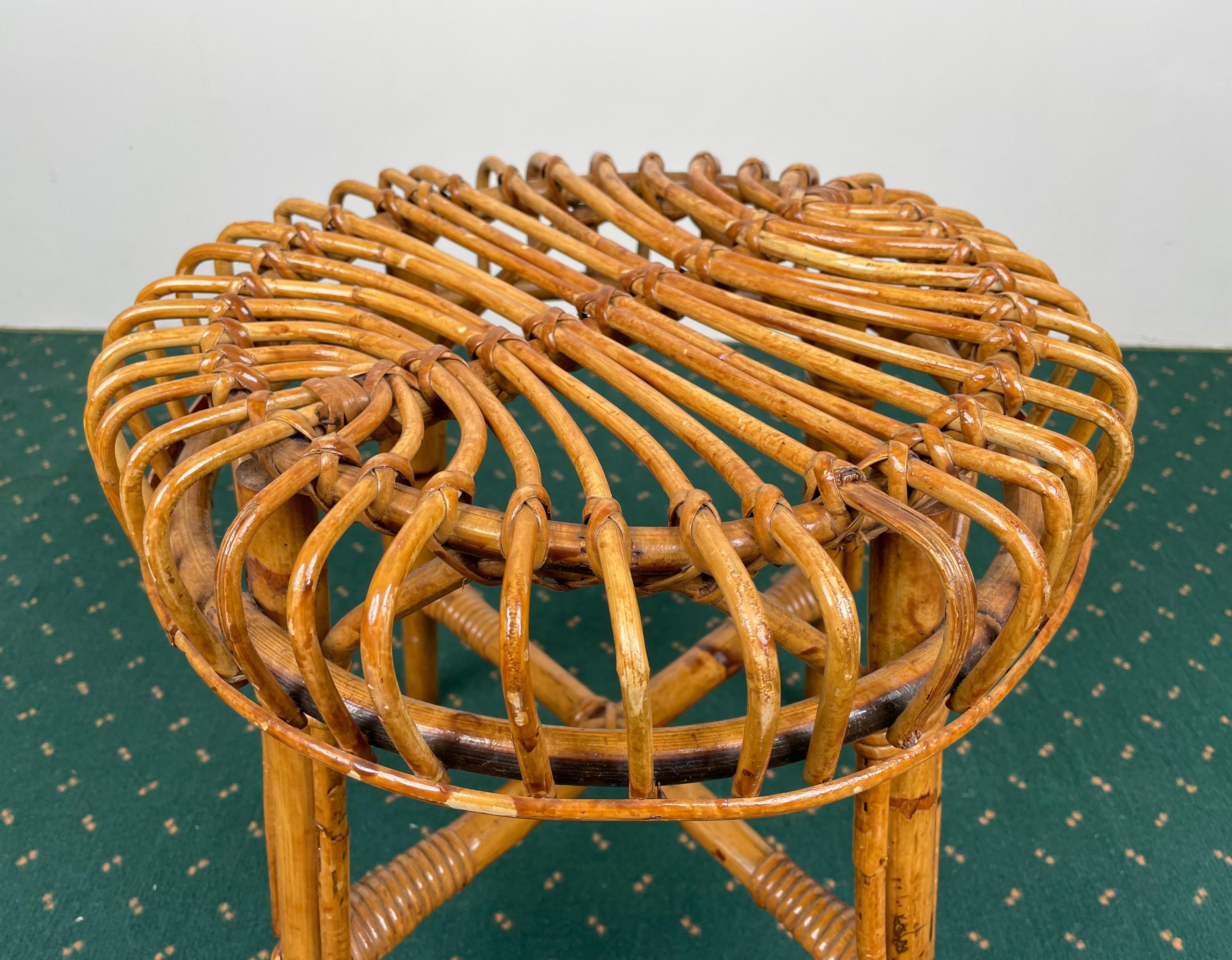 Mid-Century Modern Bamboo Rattan Stool, Italy, 1960s For Sale 1