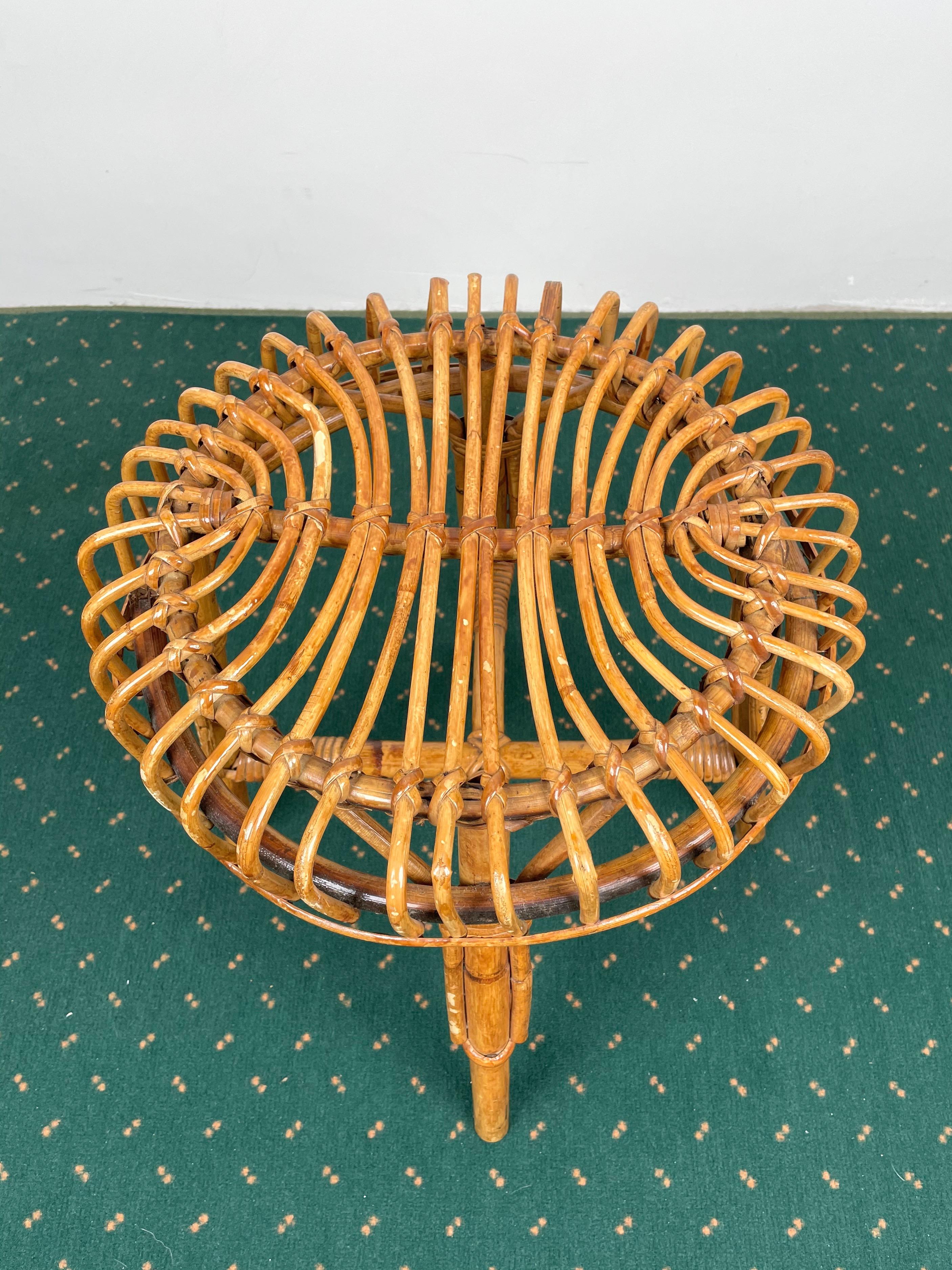 Mid-Century Modern Bamboo Rattan Stool, Italy, 1960s For Sale 2