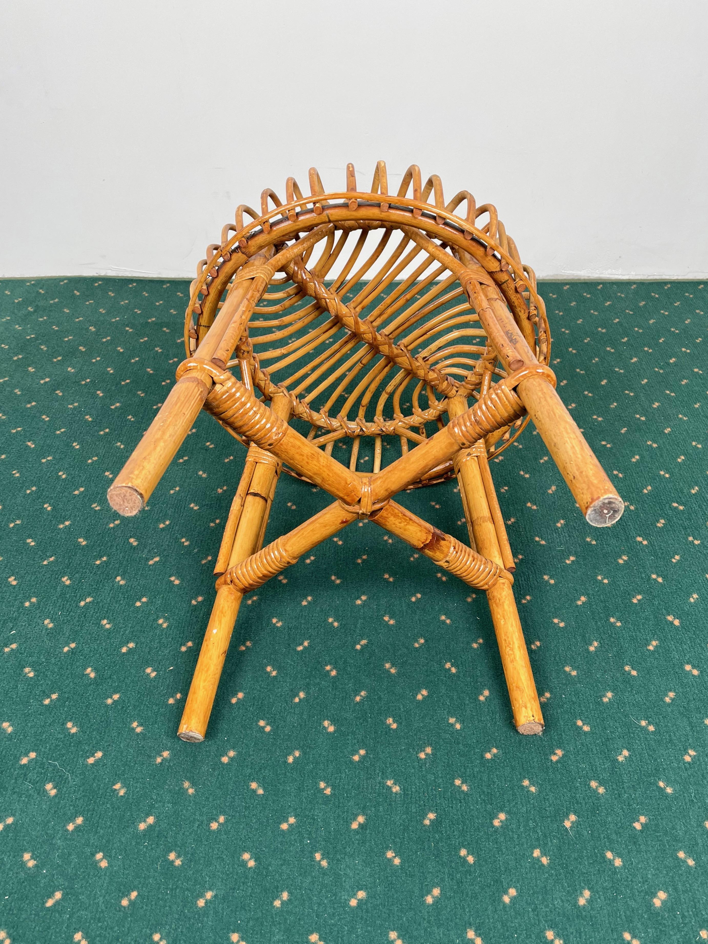 Mid-Century Modern Bamboo Rattan Stool, Italy, 1960s For Sale 3