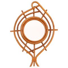 Mid-Century Modern Bamboo & Rattan Wall Mirror, Free-Form Design - France 1960s