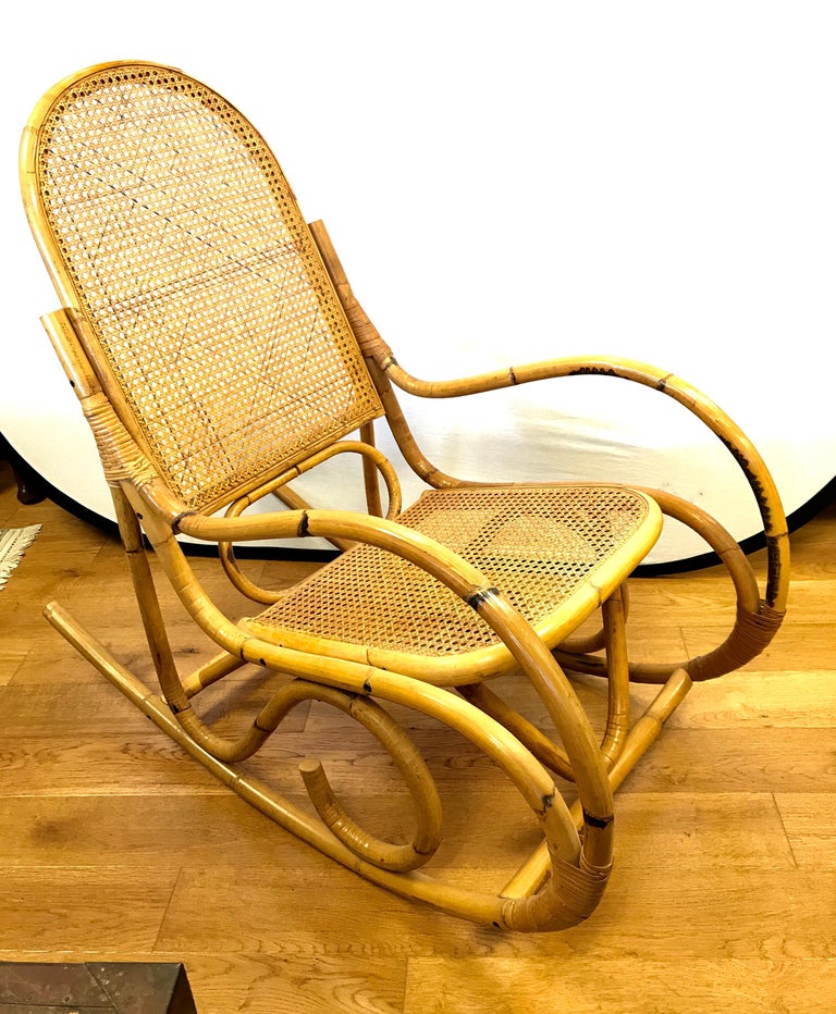 MidCentury Modern Bamboo Rocker Rocking Chair at 1stDibs