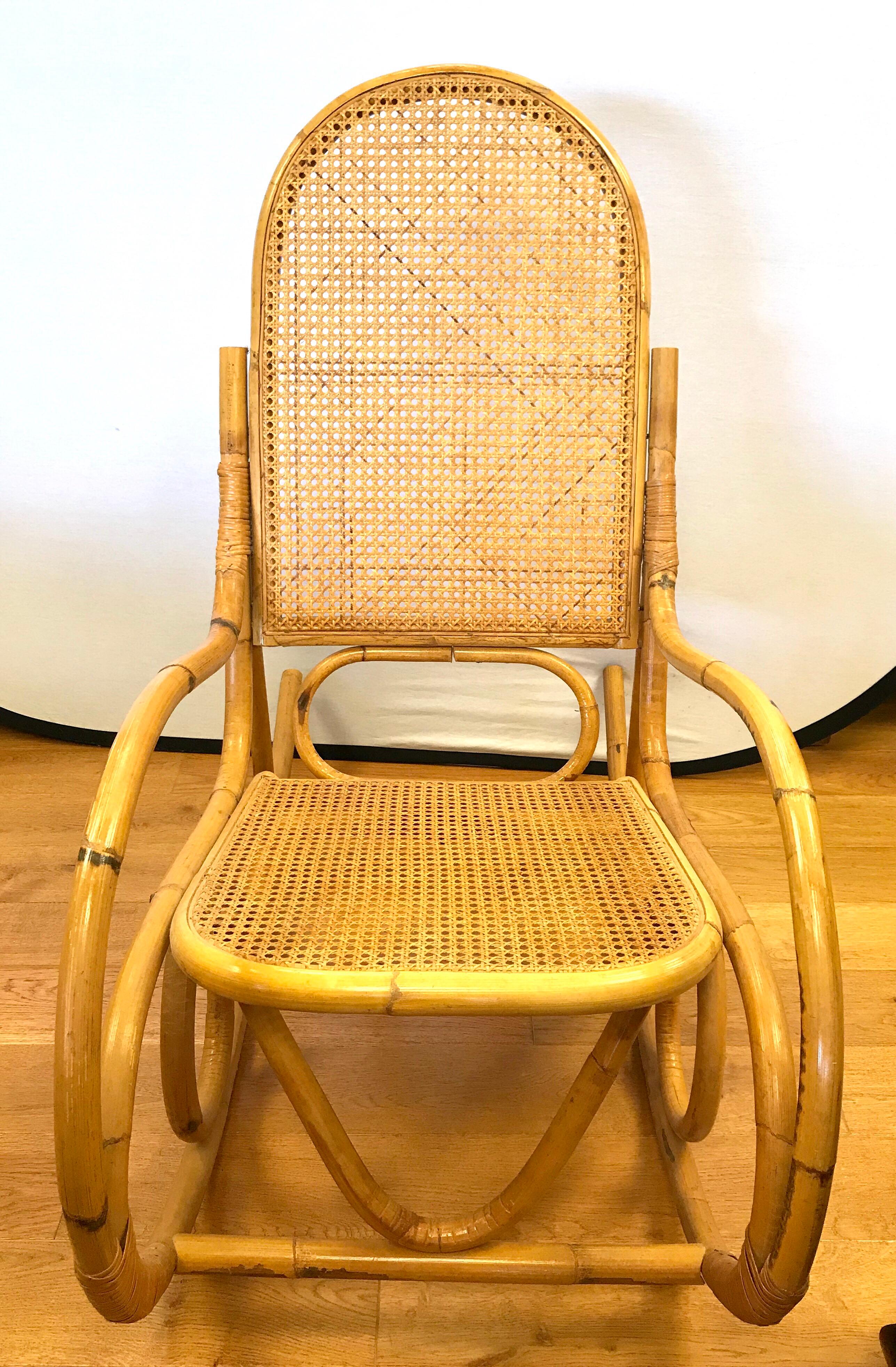 Late 20th Century Mid-Century Modern Bamboo Rocker Rocking Chair