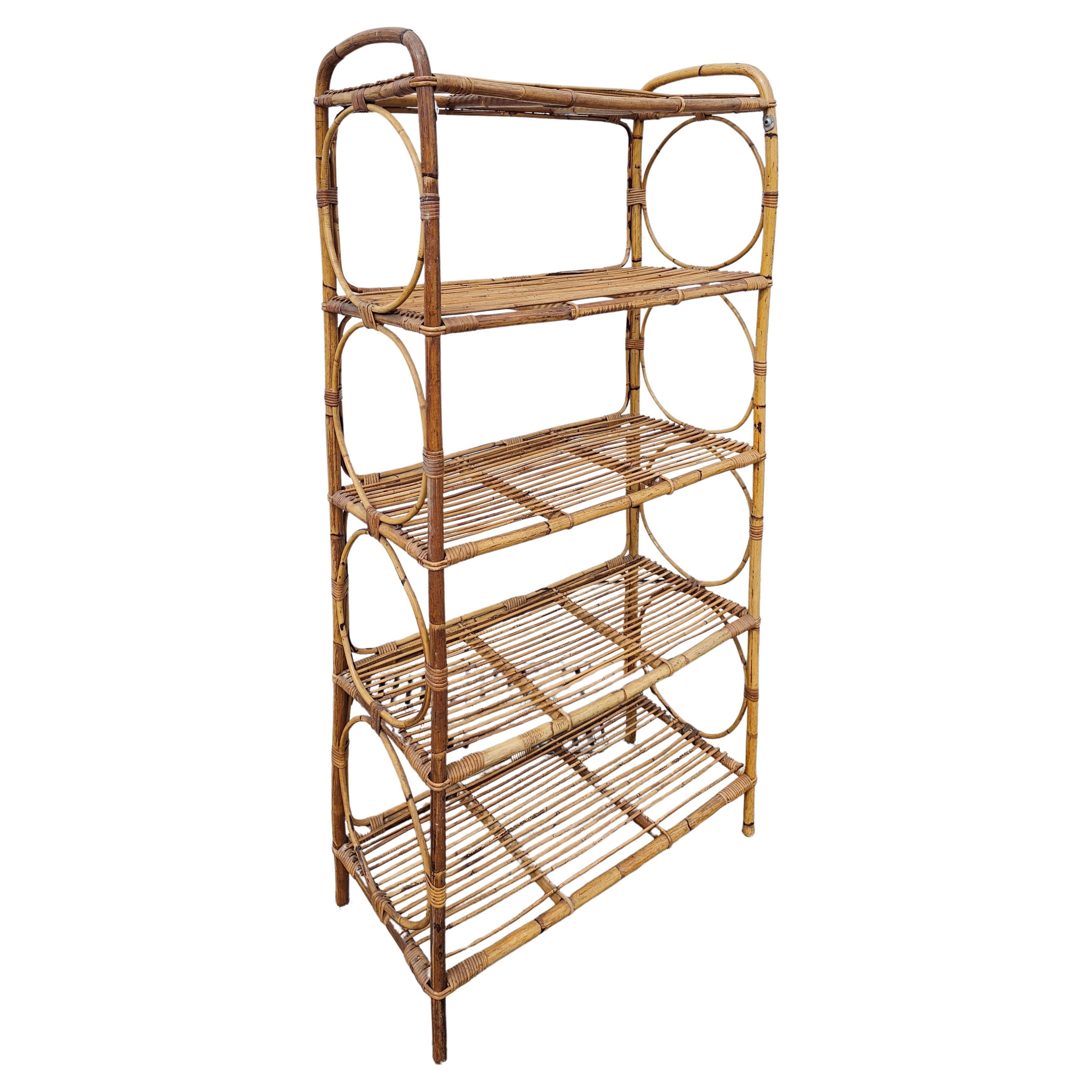 Mid Century Modern Bamboo Shelves, Bookcase or Etagere, Italy 1960s