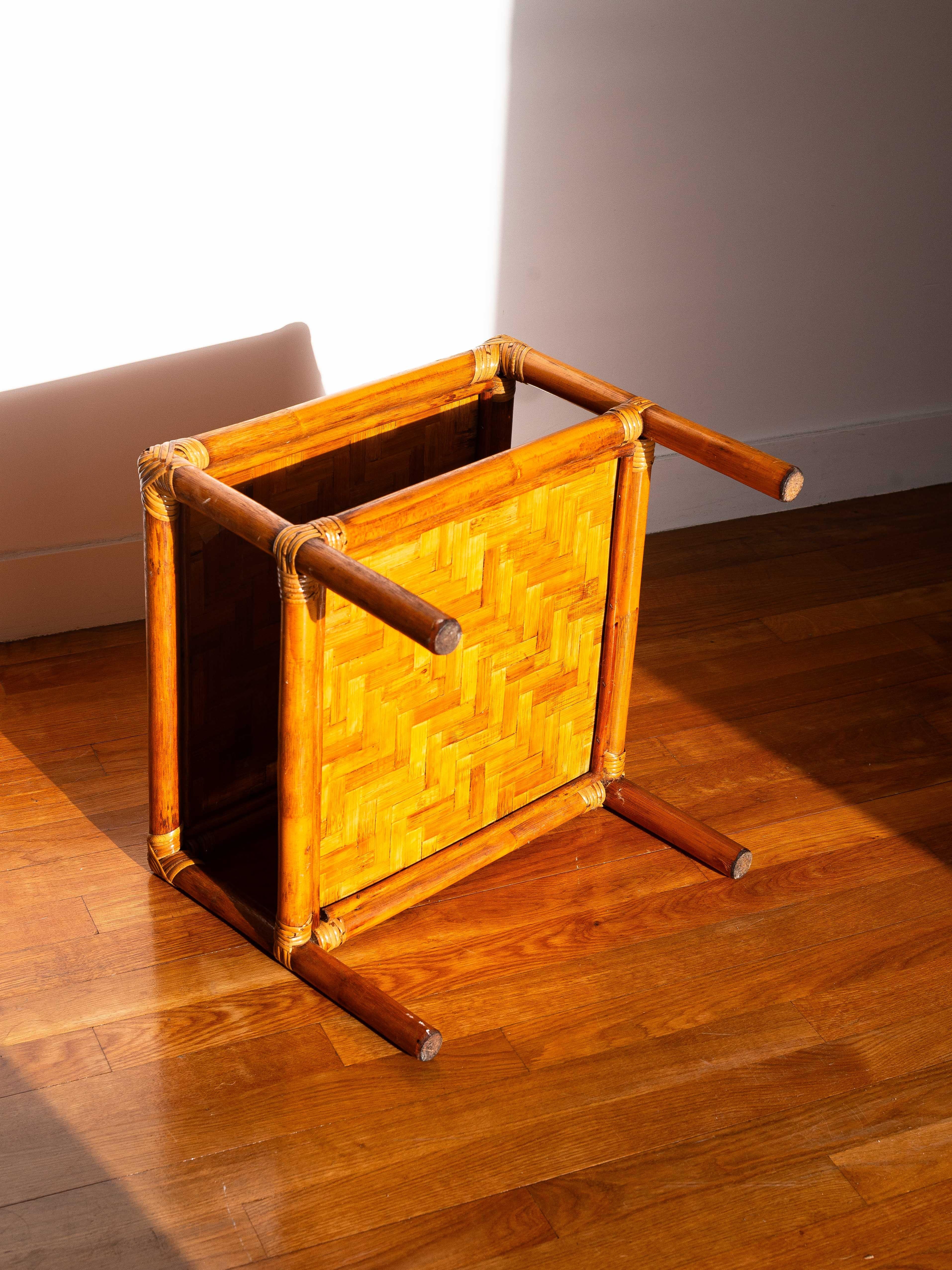 Mid Century Modern Bamboo Side Table - Bamboo & Rattan End Table - France 1960s For Sale 5