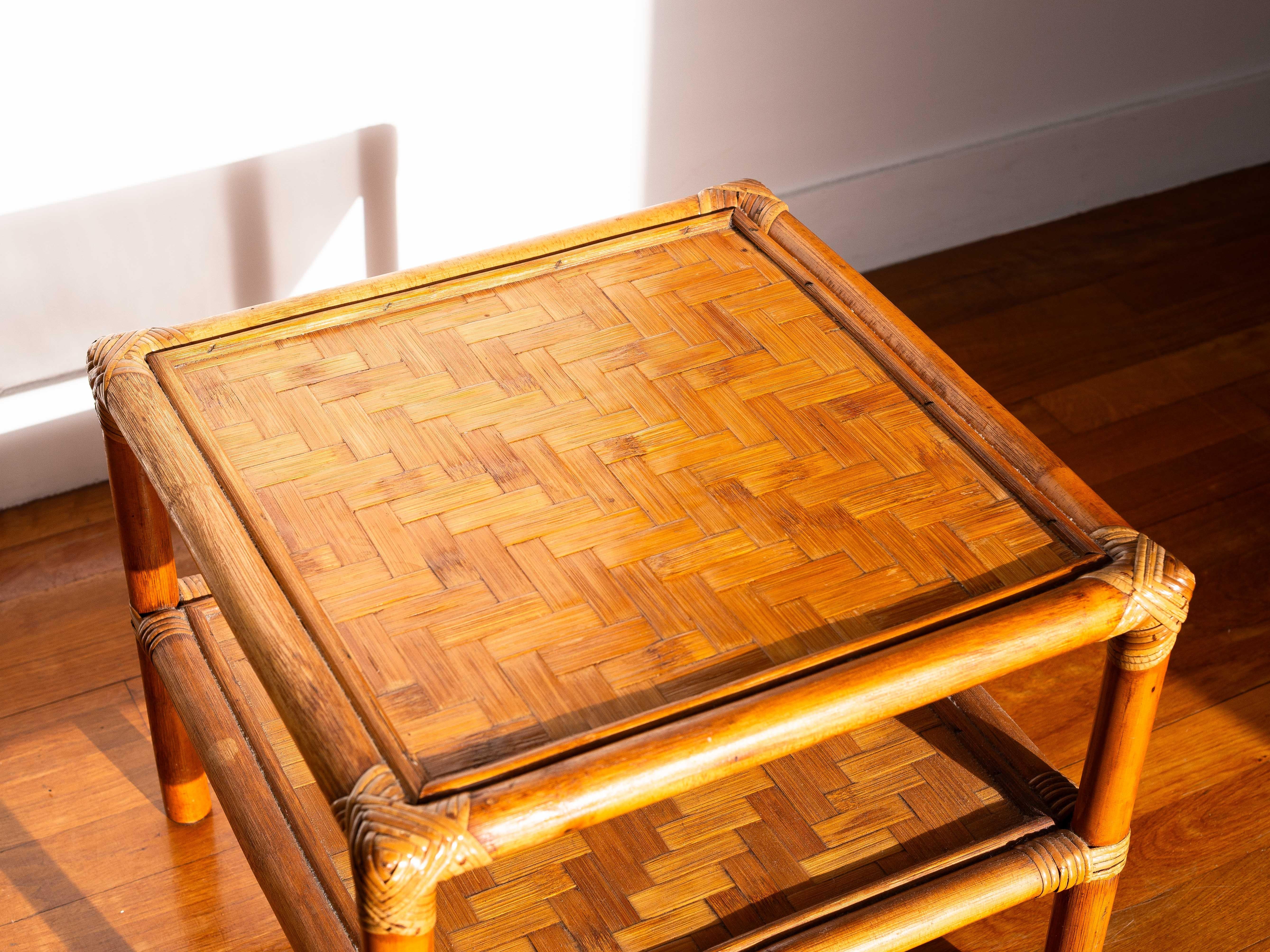 20th Century Mid Century Modern Bamboo Side Table - Bamboo & Rattan End Table - France 1960s For Sale