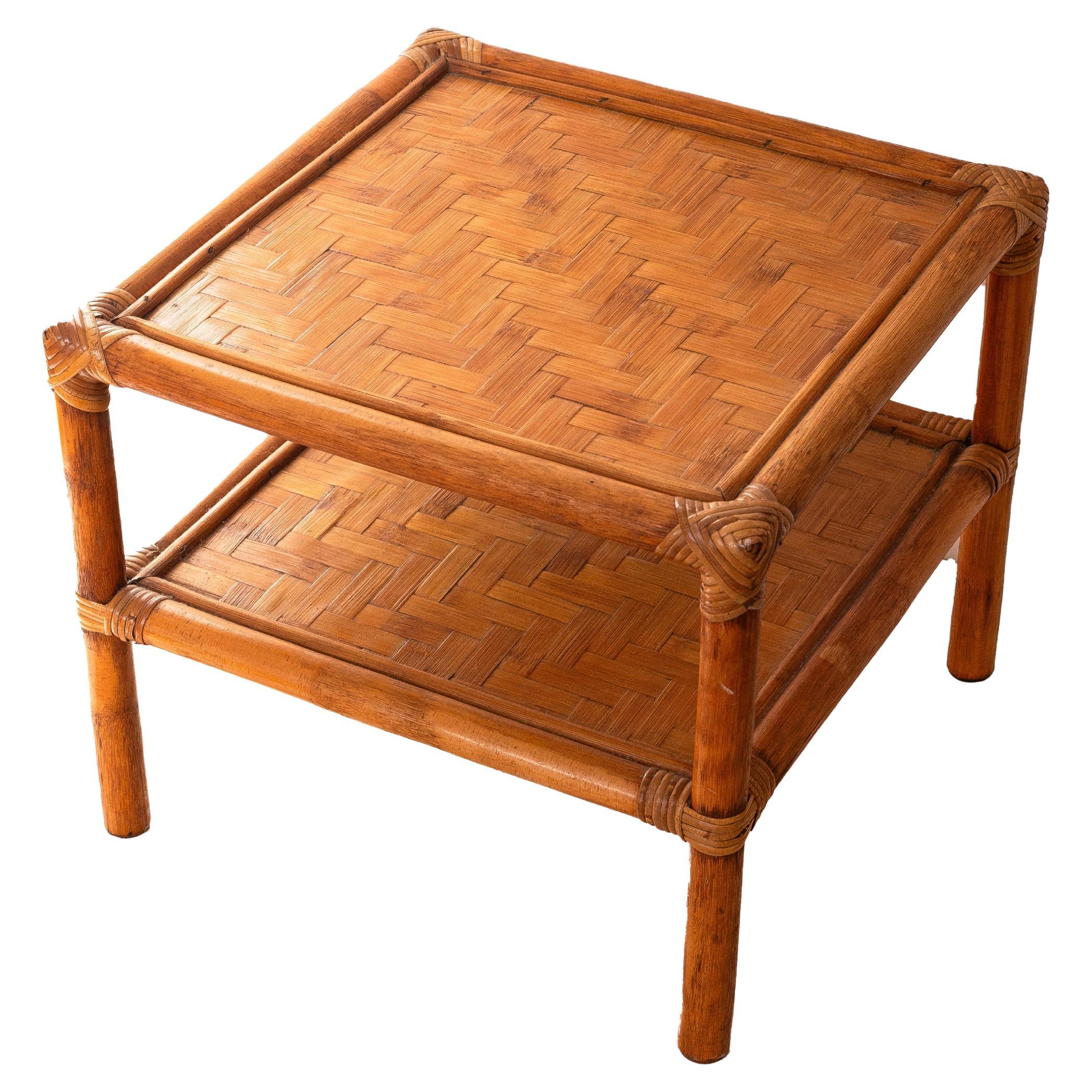 Mid Century Modern Bamboo Side Table - Bamboo & Rattan End Table - France 1960s