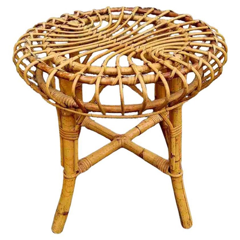 Mid Century Modern Bamboo Stool by Franco Albini for Bonacina