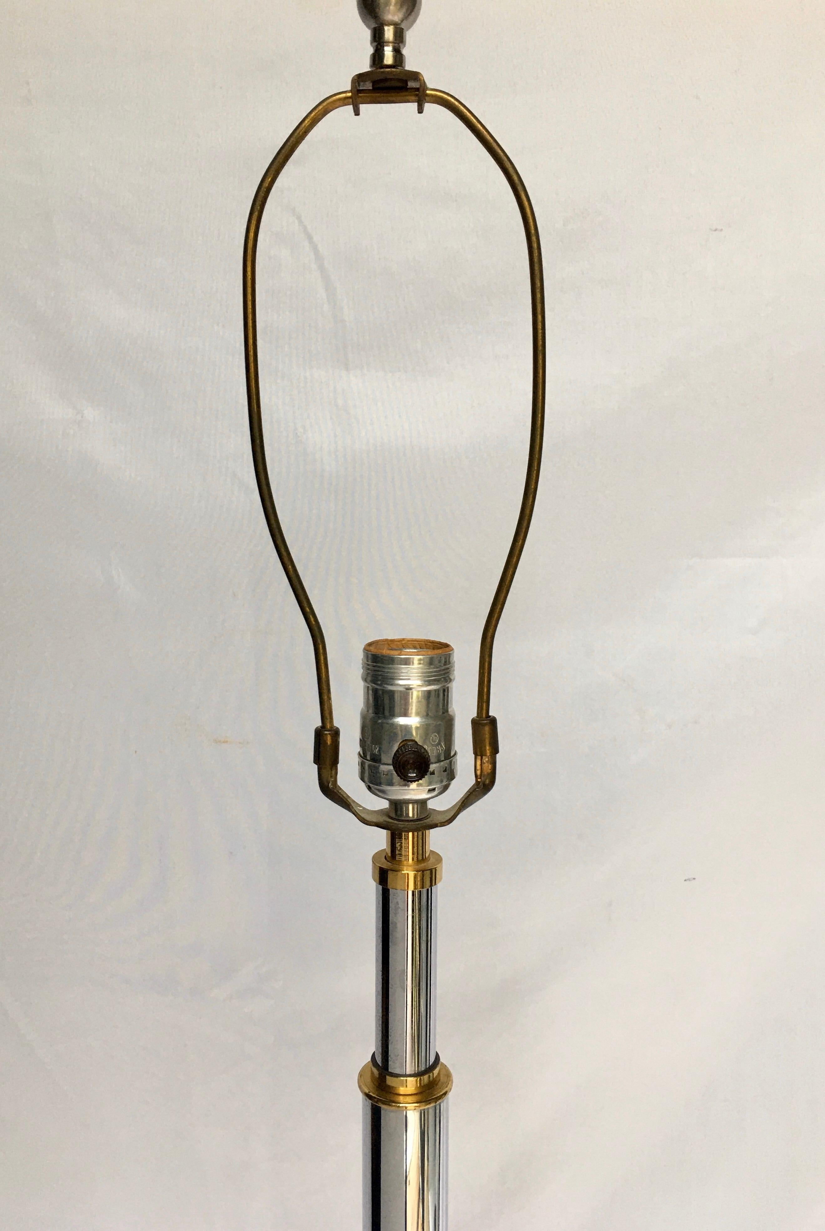 Plated Mid-Century Modern Bamboo Style Chrome and Brass Floor Lamp, 1970s For Sale