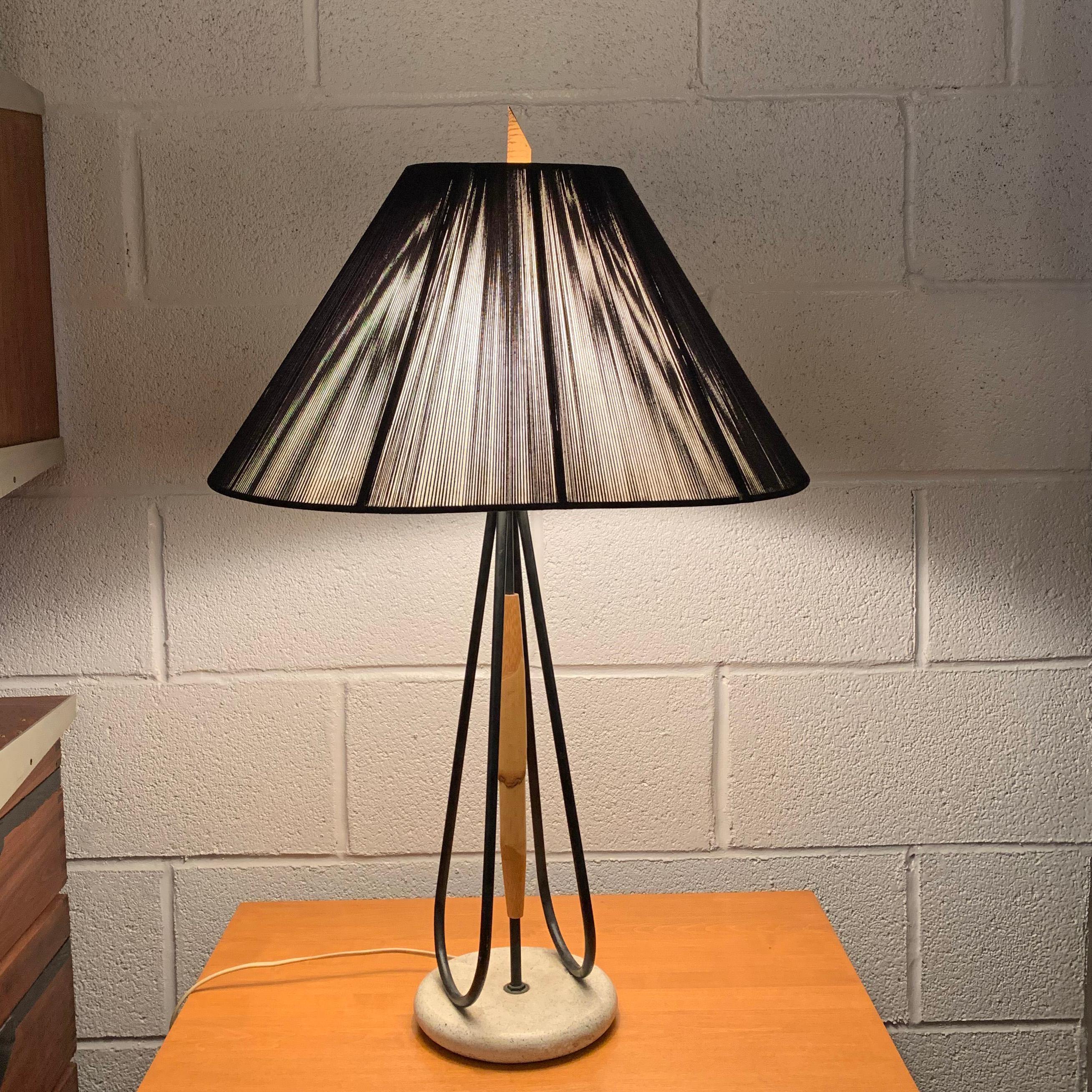 Painted Mid-Century Modern Bamboo Table Lamp with String Shade