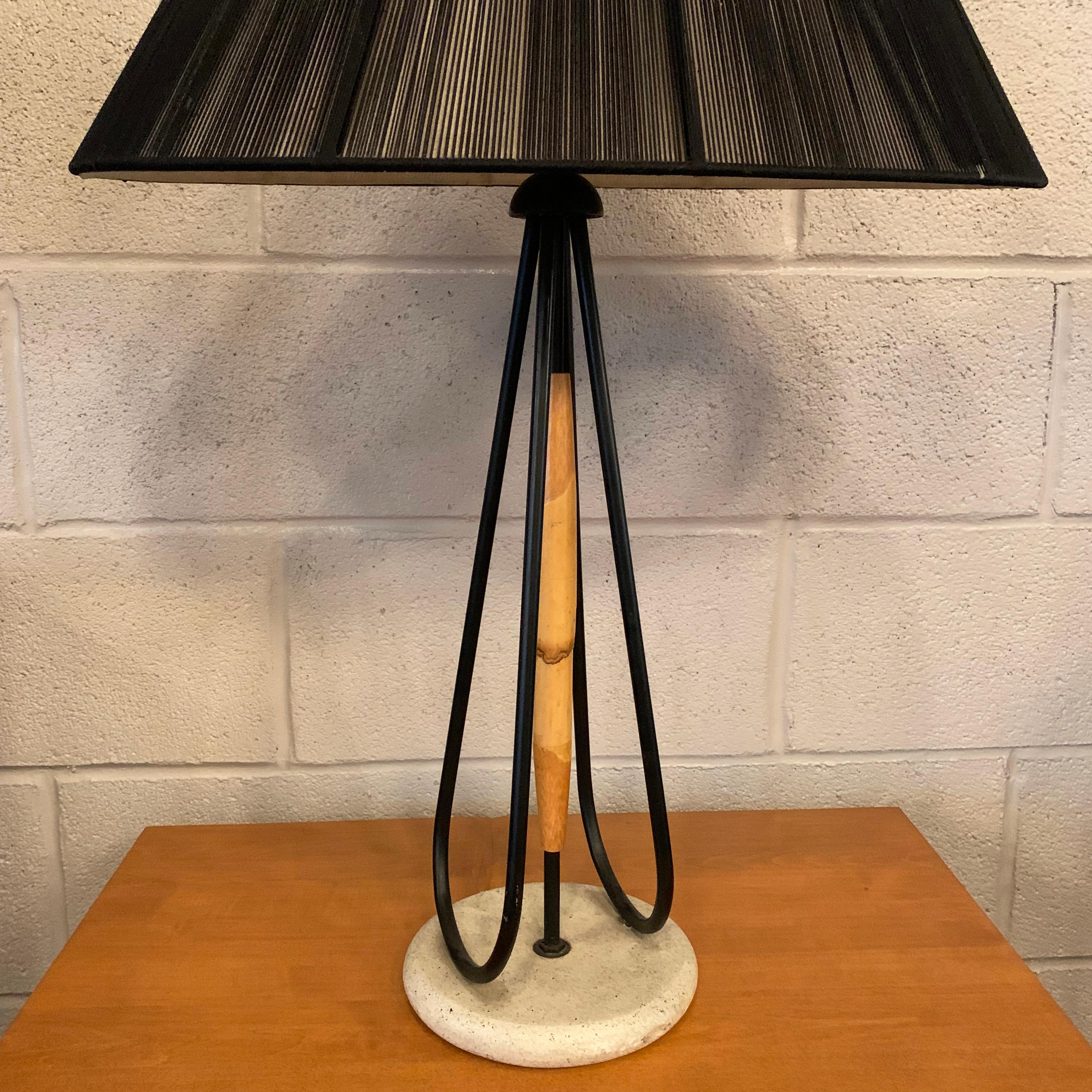 20th Century Mid-Century Modern Bamboo Table Lamp with String Shade