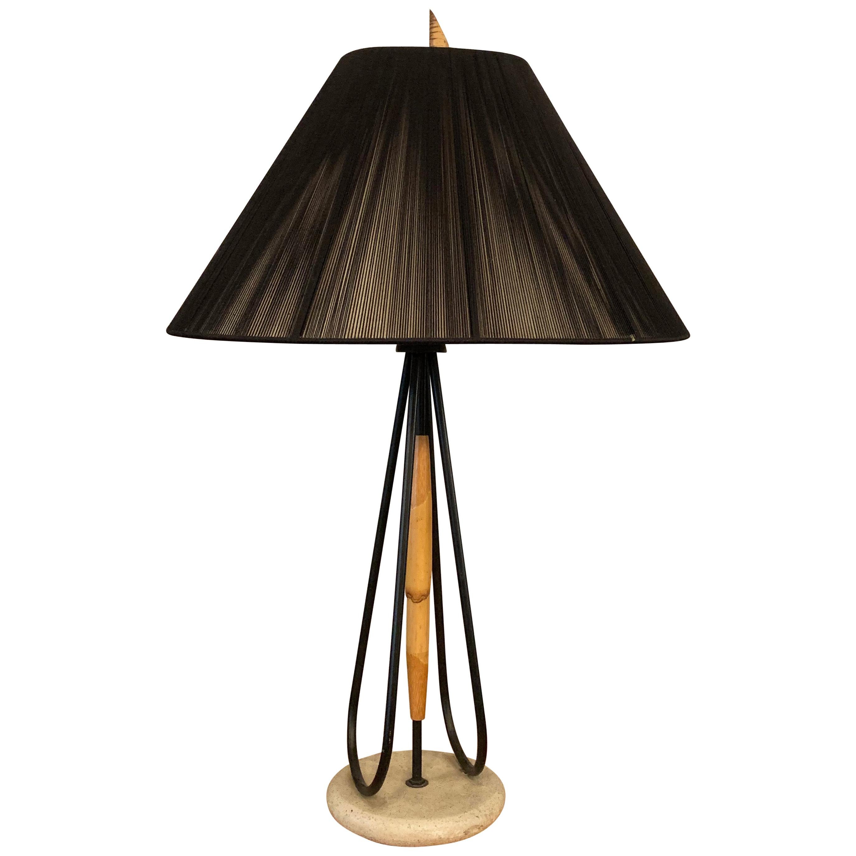 Mid-Century Modern Bamboo Table Lamp with String Shade