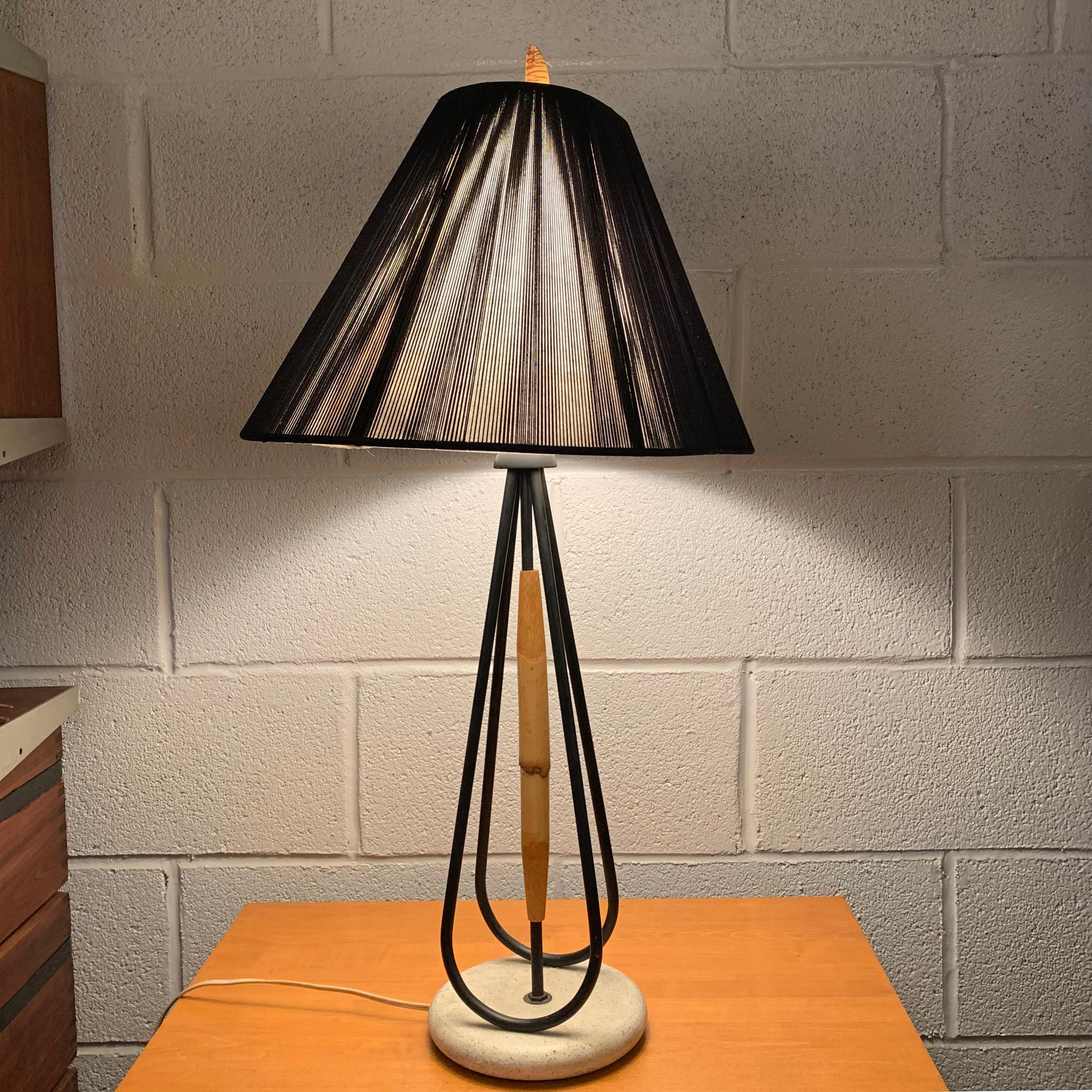 Mid-Century Modern Bamboo Table Lamp with String Shade In Good Condition In Brooklyn, NY