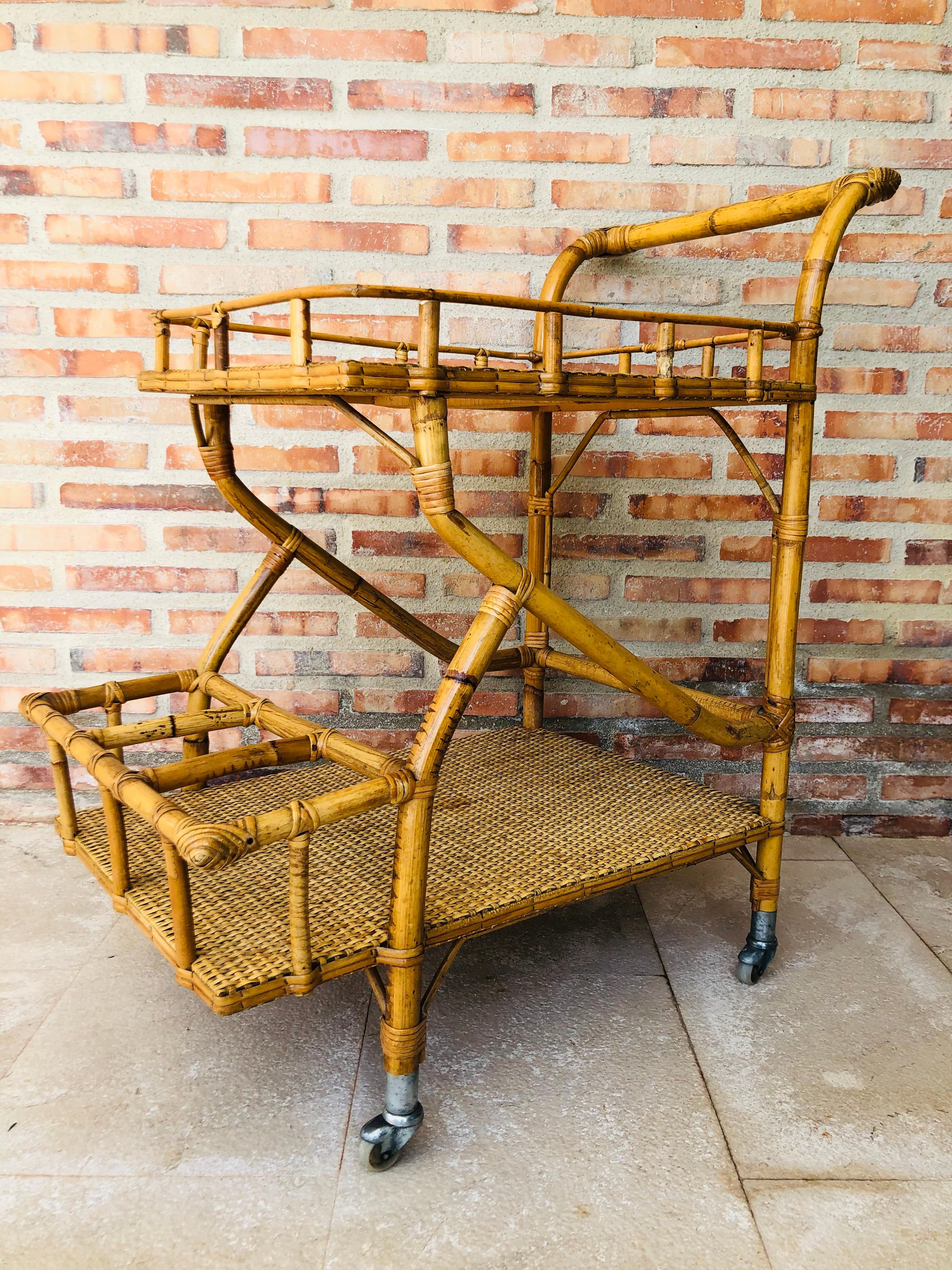 Mid-Century Modern Bamboo Tea Cart, Garden Furniture 6