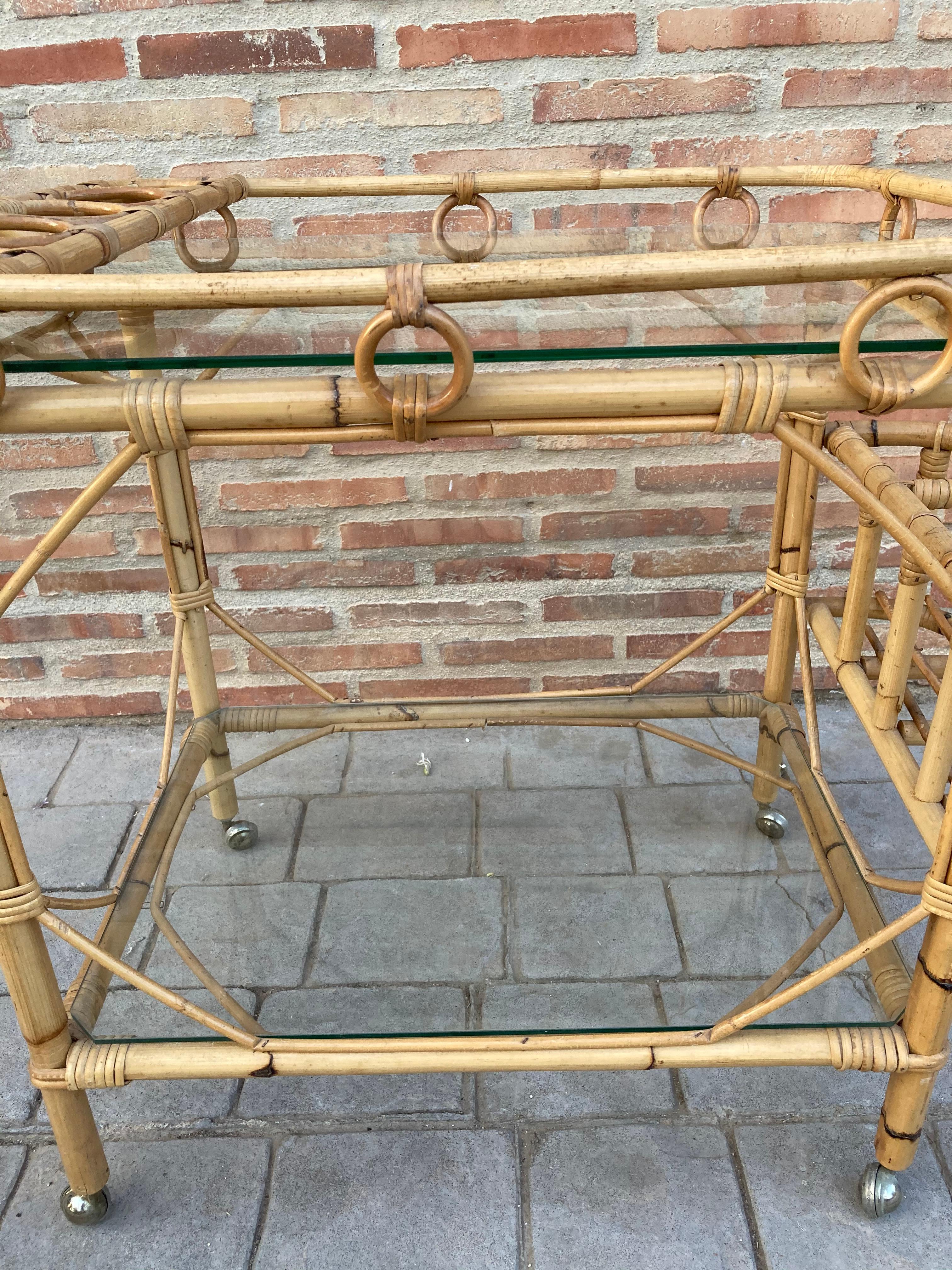 Mid-Century Modern Bamboo Tea Cart, Garden Furniture For Sale 7