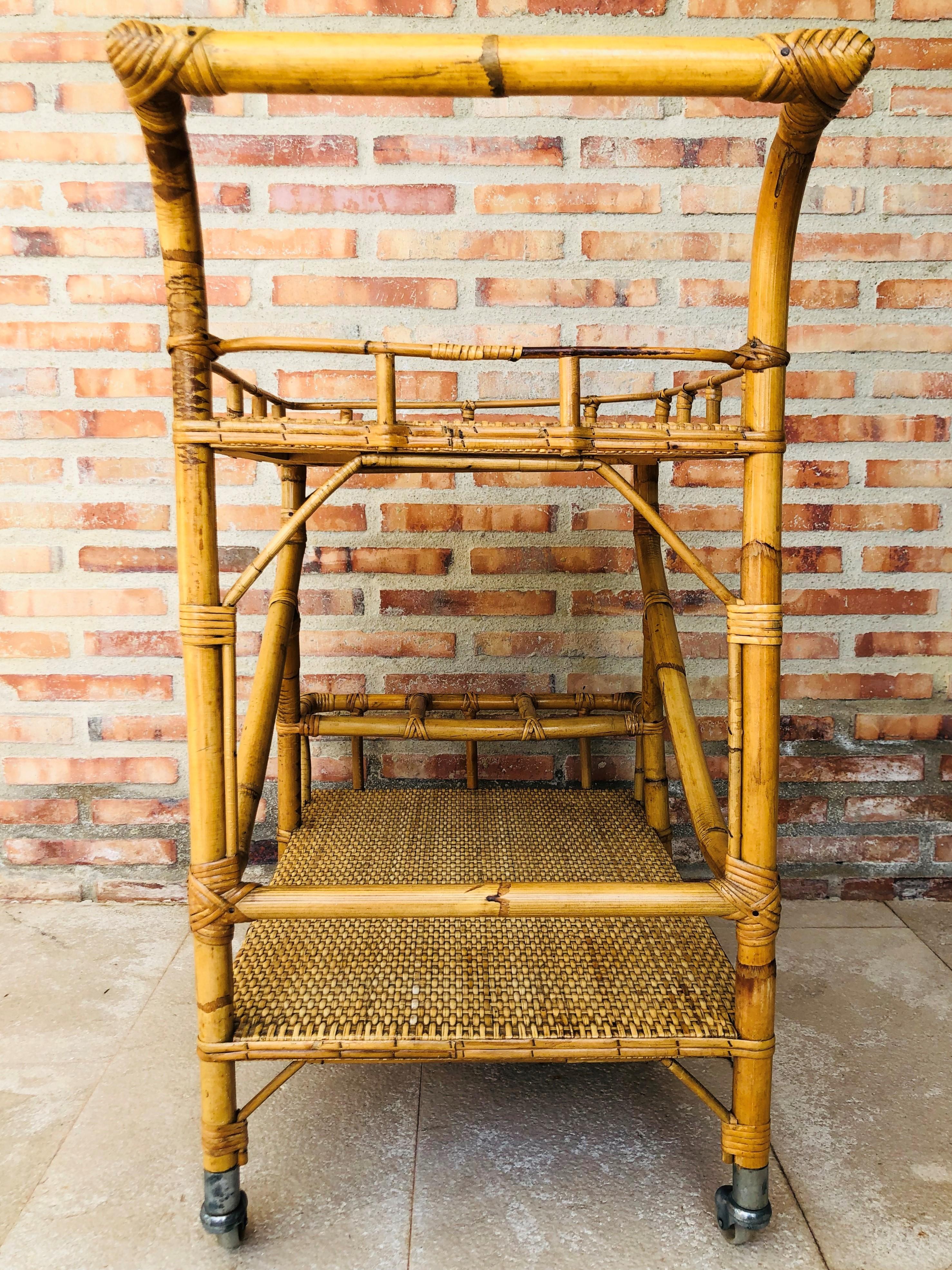 Spanish Mid-Century Modern Bamboo Tea Cart, Garden Furniture
