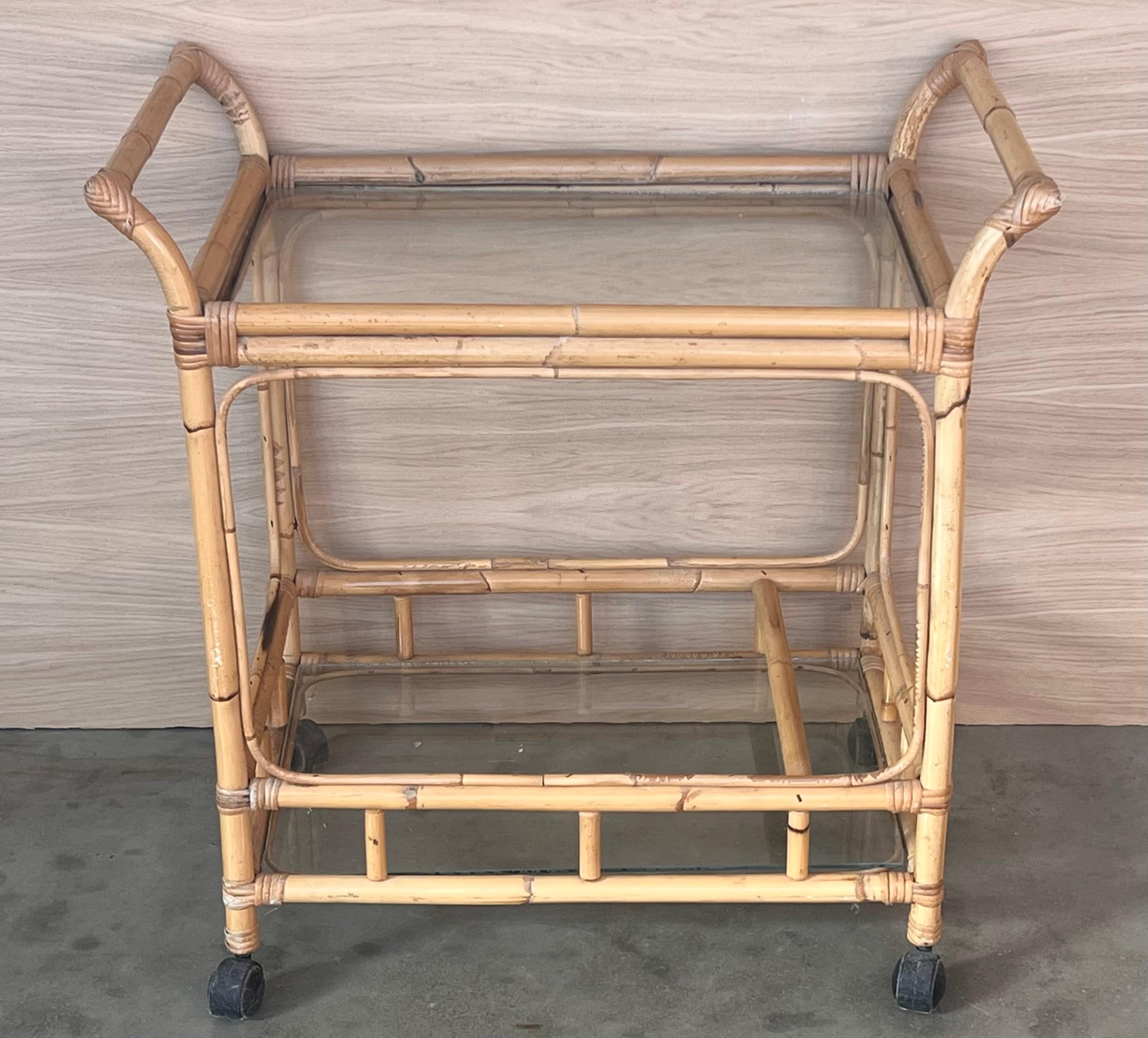 Spanish Mid-Century Modern Bamboo Tea Cart, Garden Furniture For Sale
