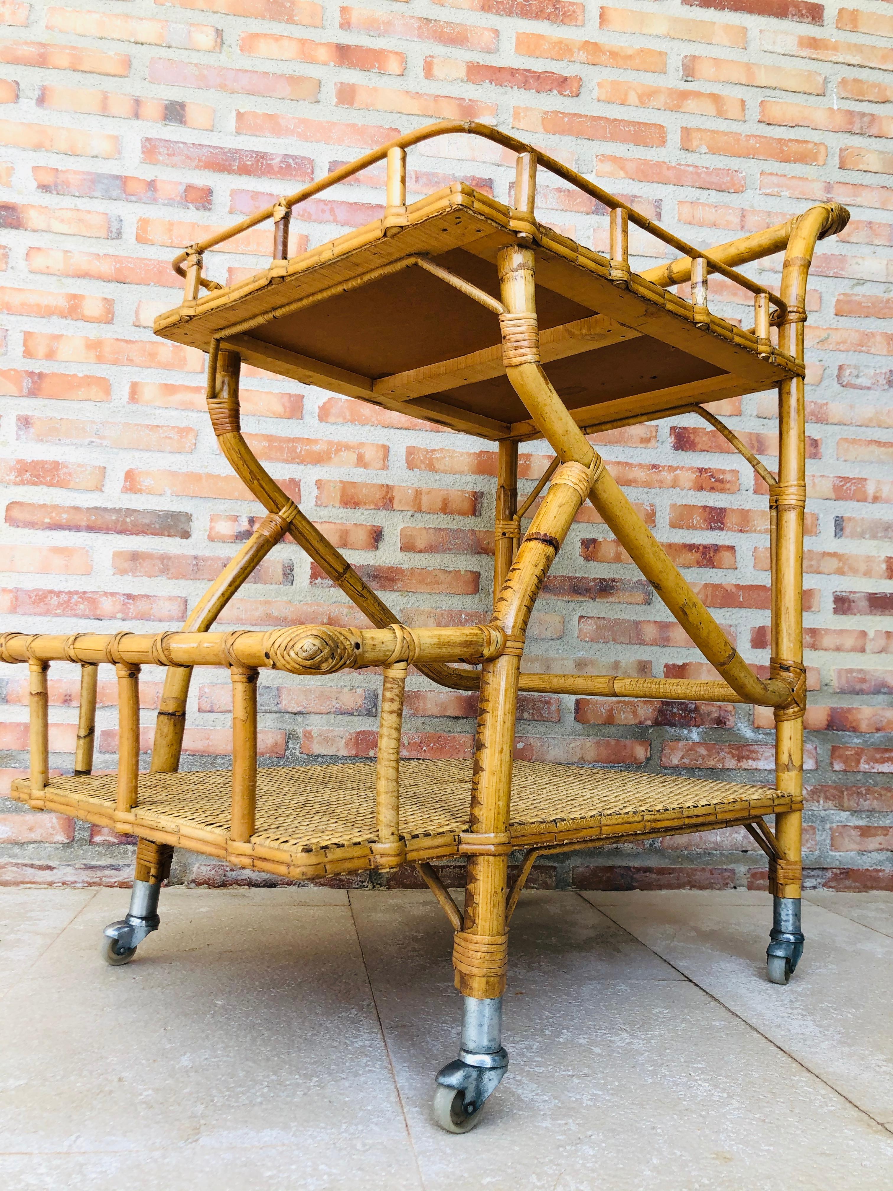 20th Century Mid-Century Modern Bamboo Tea Cart, Garden Furniture
