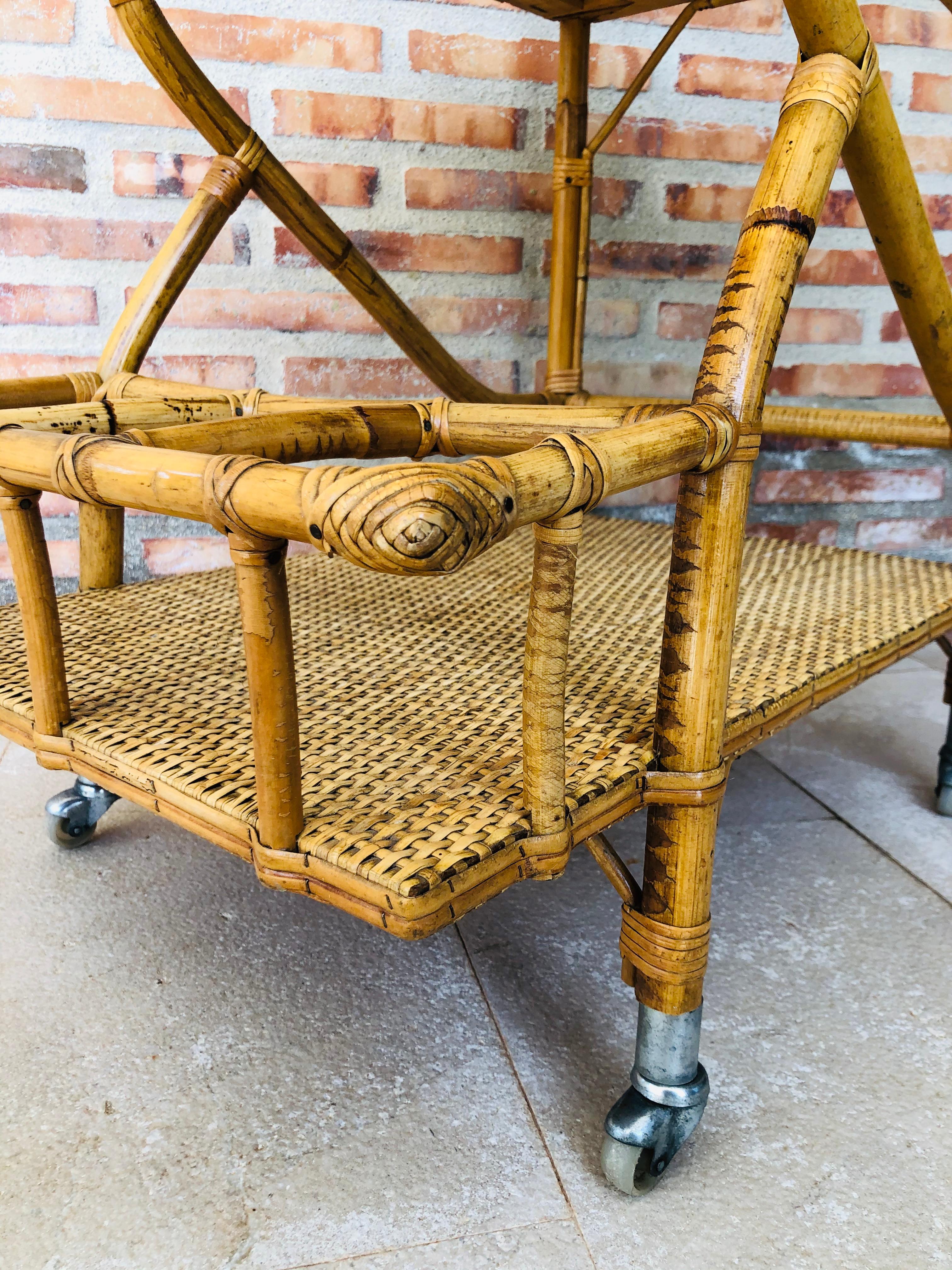 Mid-Century Modern Bamboo Tea Cart, Garden Furniture 1