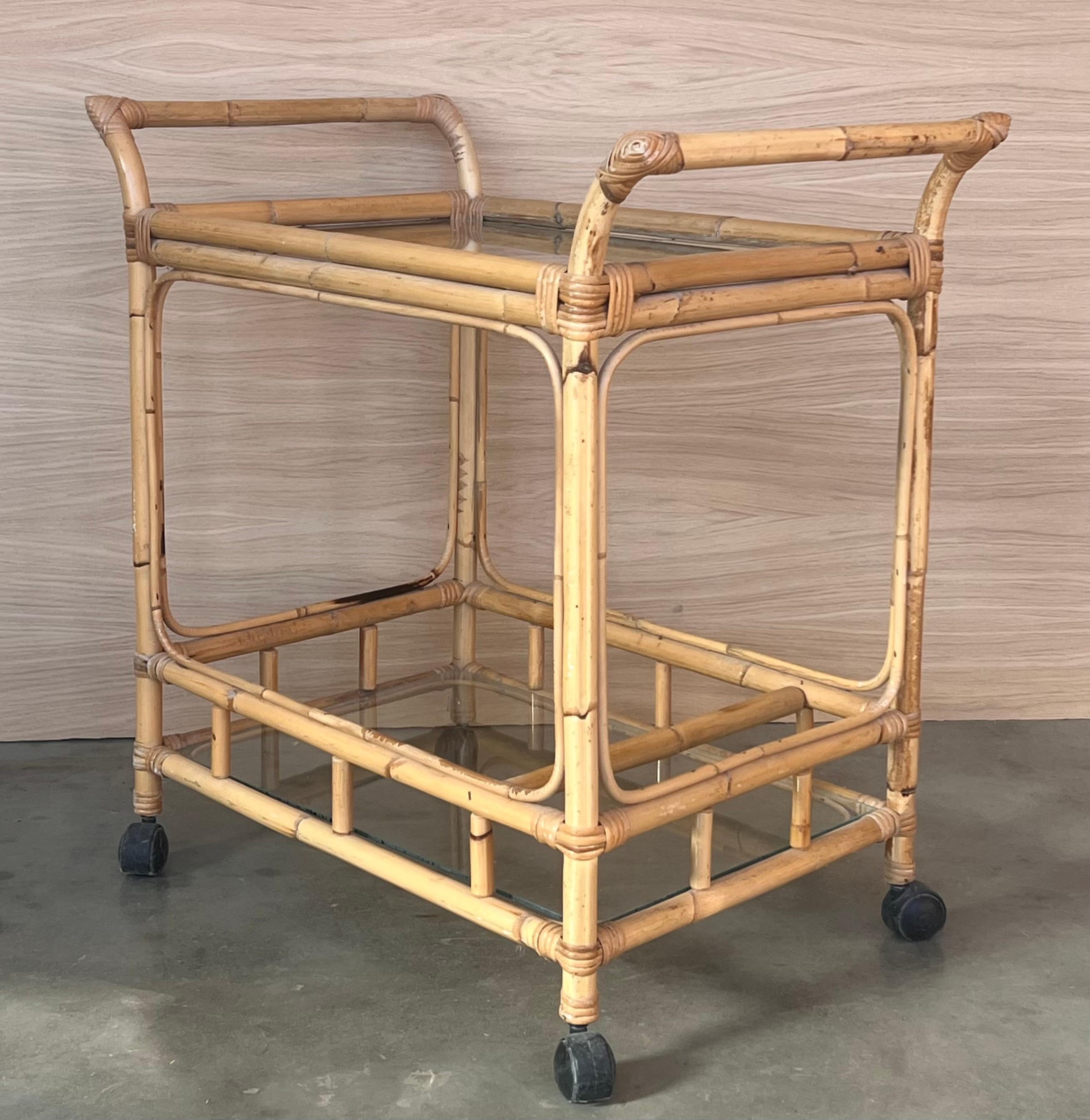 Mid-Century Modern Bamboo Tea Cart, Garden Furniture For Sale 1