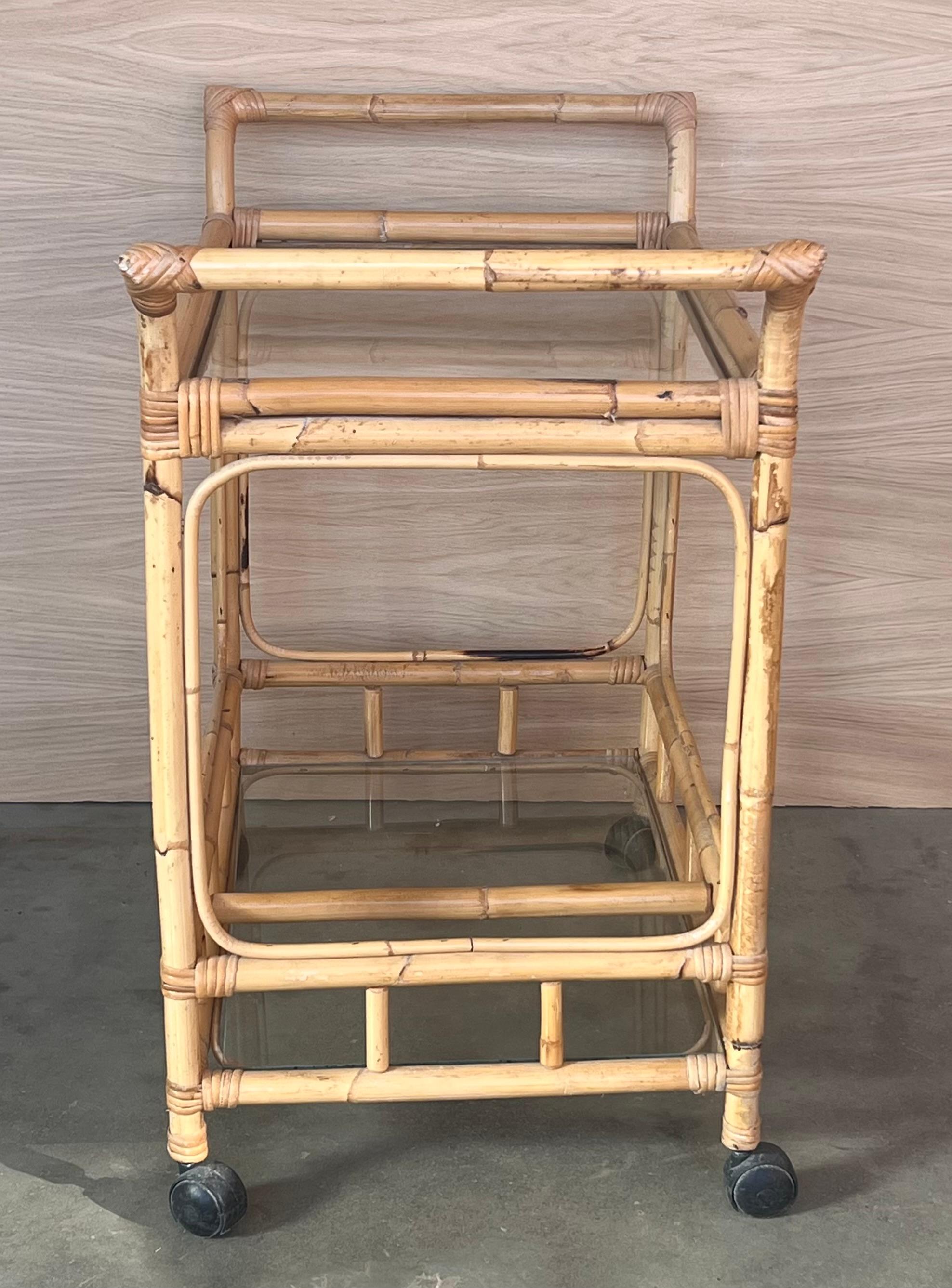 Mid-Century Modern Bamboo Tea Cart, Garden Furniture For Sale 2