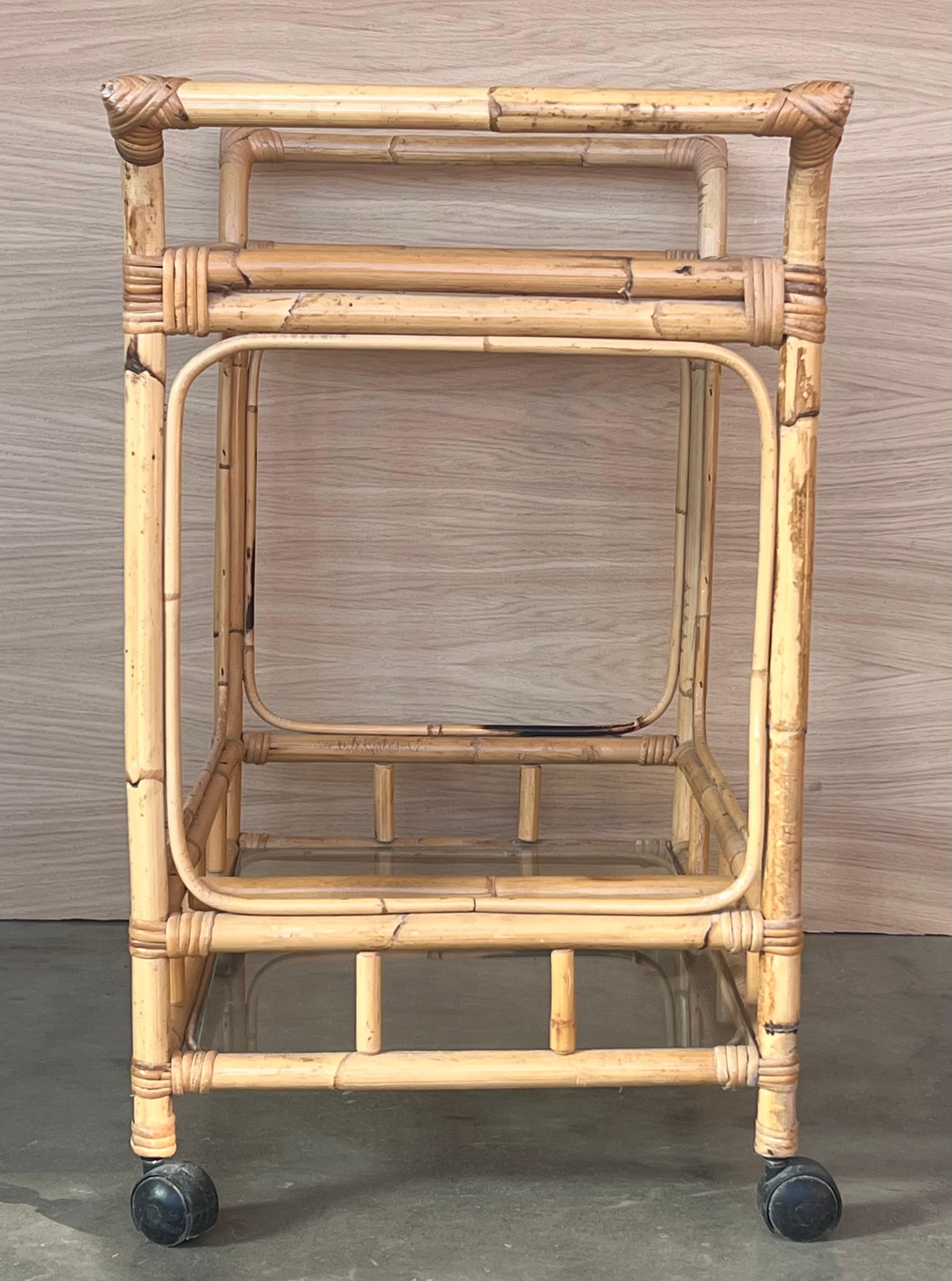 Mid-Century Modern Bamboo Tea Cart, Garden Furniture For Sale 3