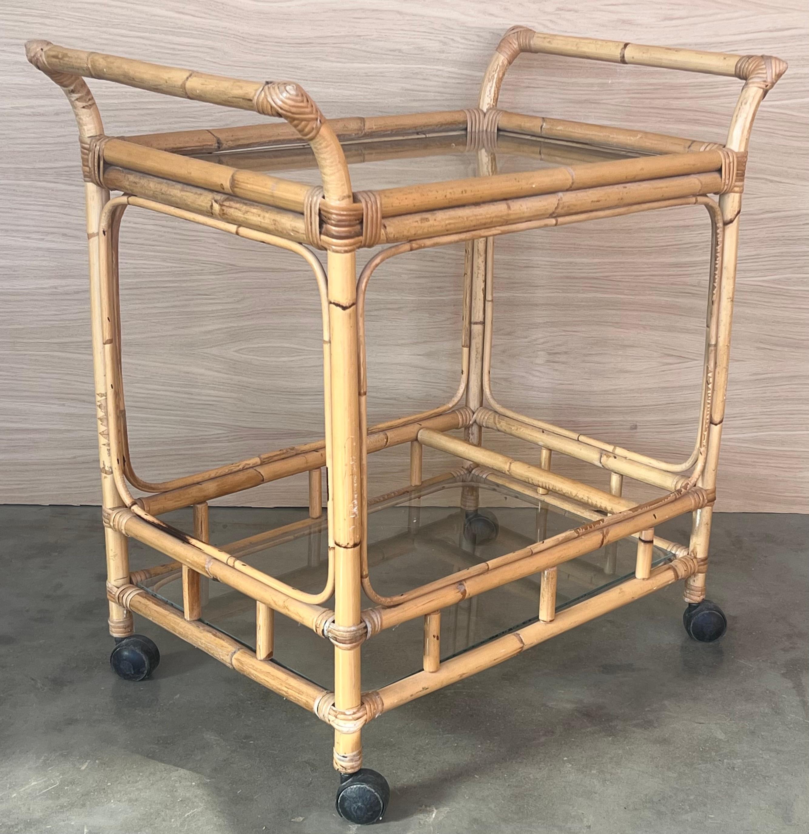 Mid-Century Modern Bamboo Tea Cart, Garden Furniture For Sale 4