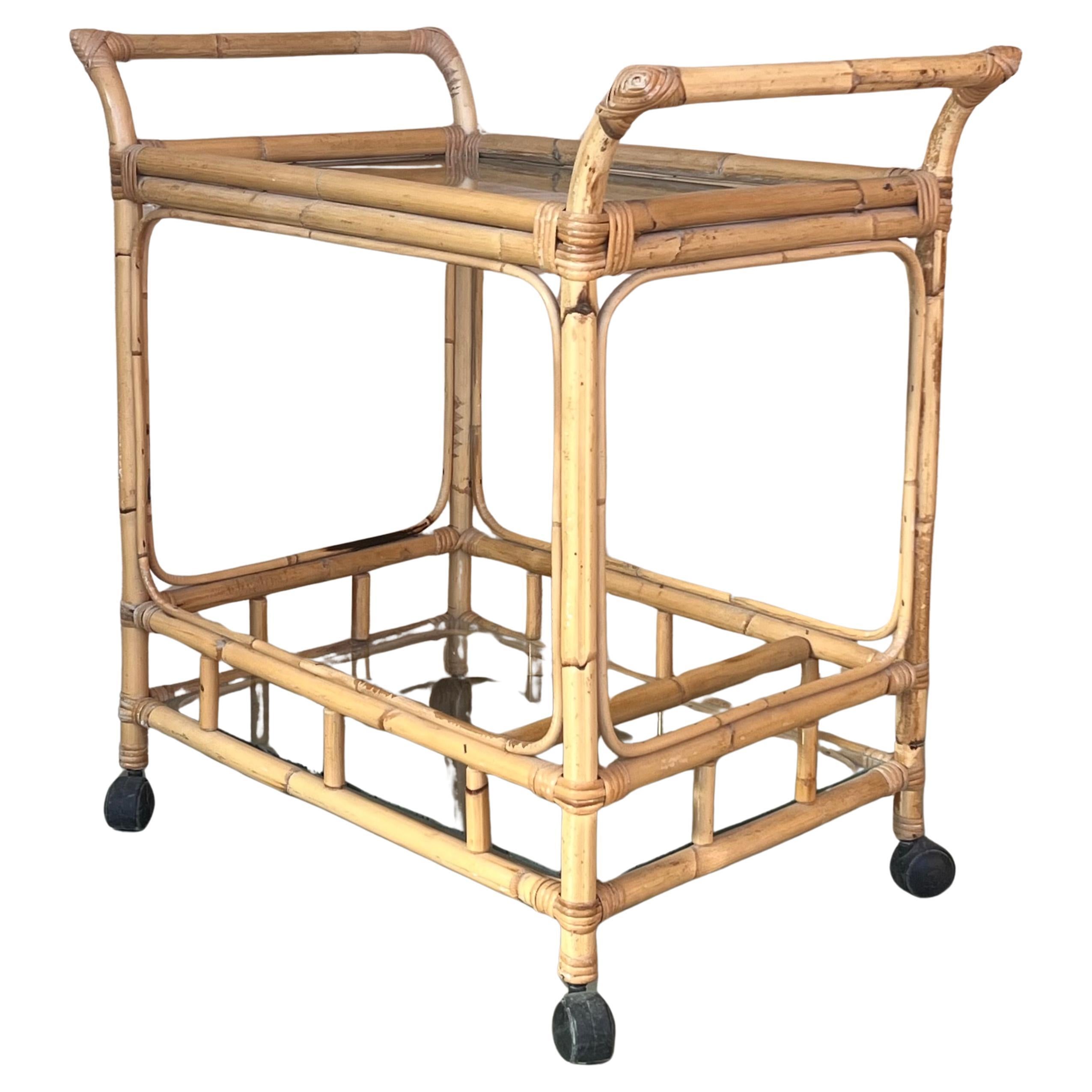 Mid-Century Modern Bamboo Tea Cart, Garden Furniture