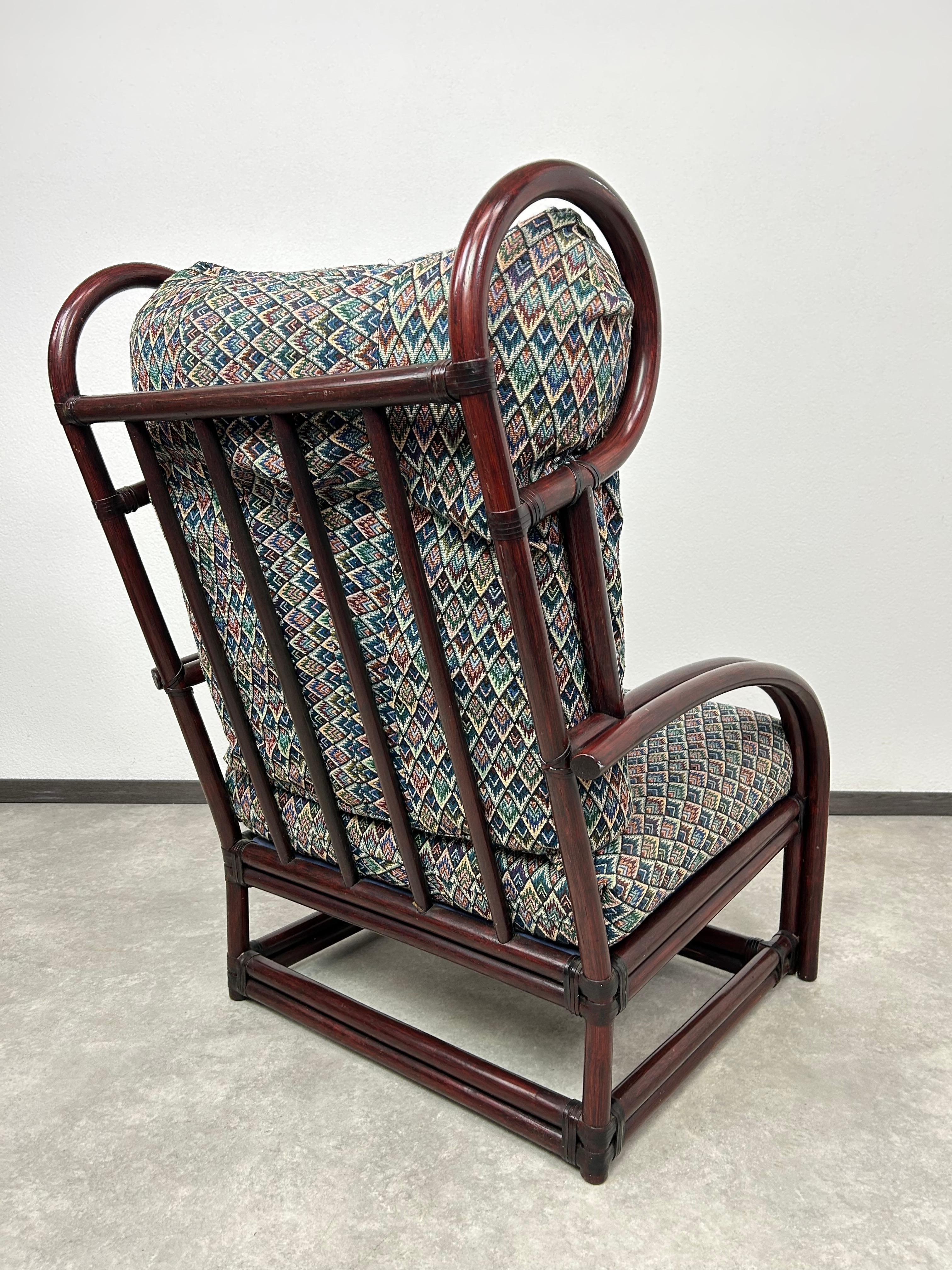 Sillón moderno de bambú de mediados de siglo con taburete de Gervasoni en venta 5