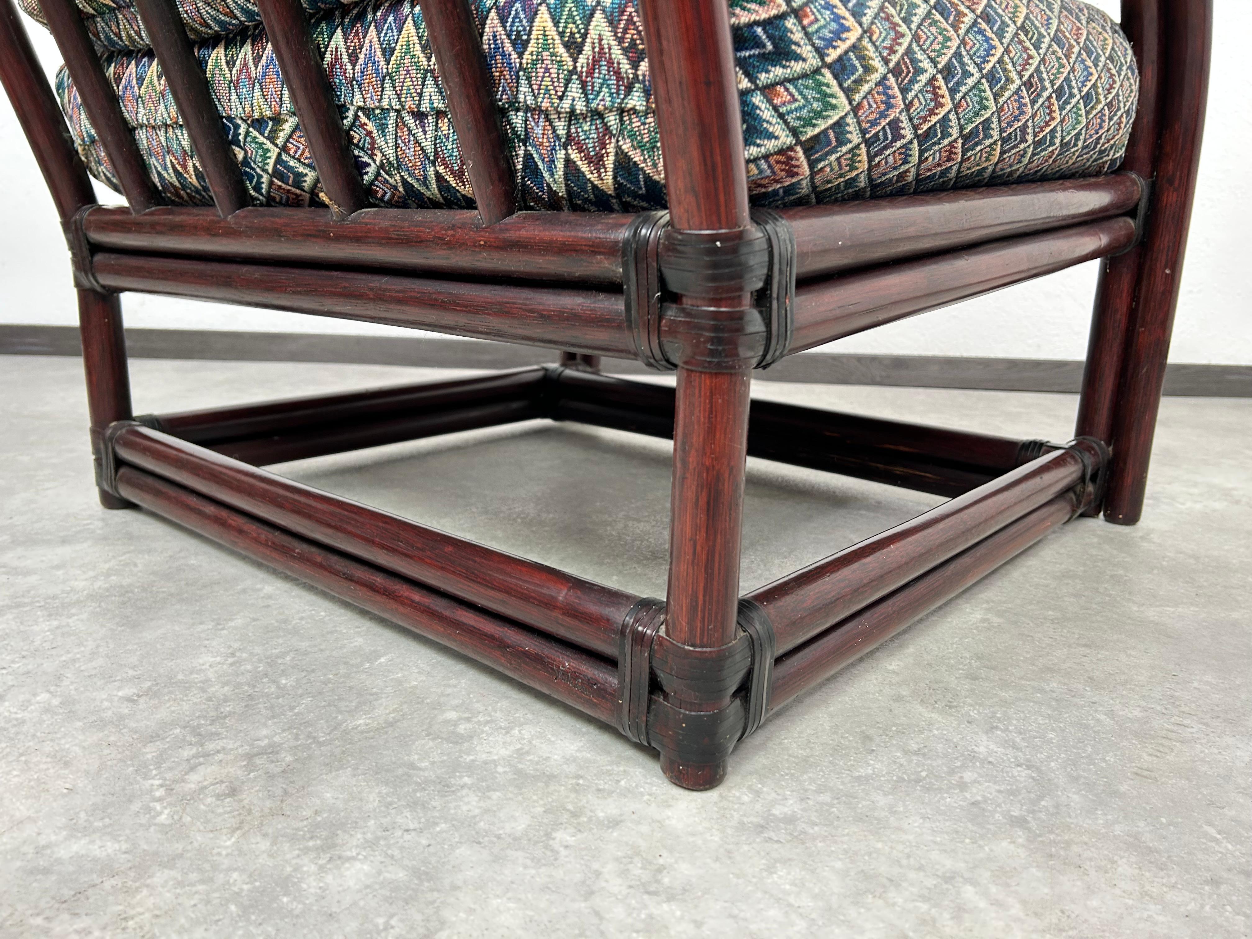 Sillón moderno de bambú de mediados de siglo con taburete de Gervasoni en venta 7