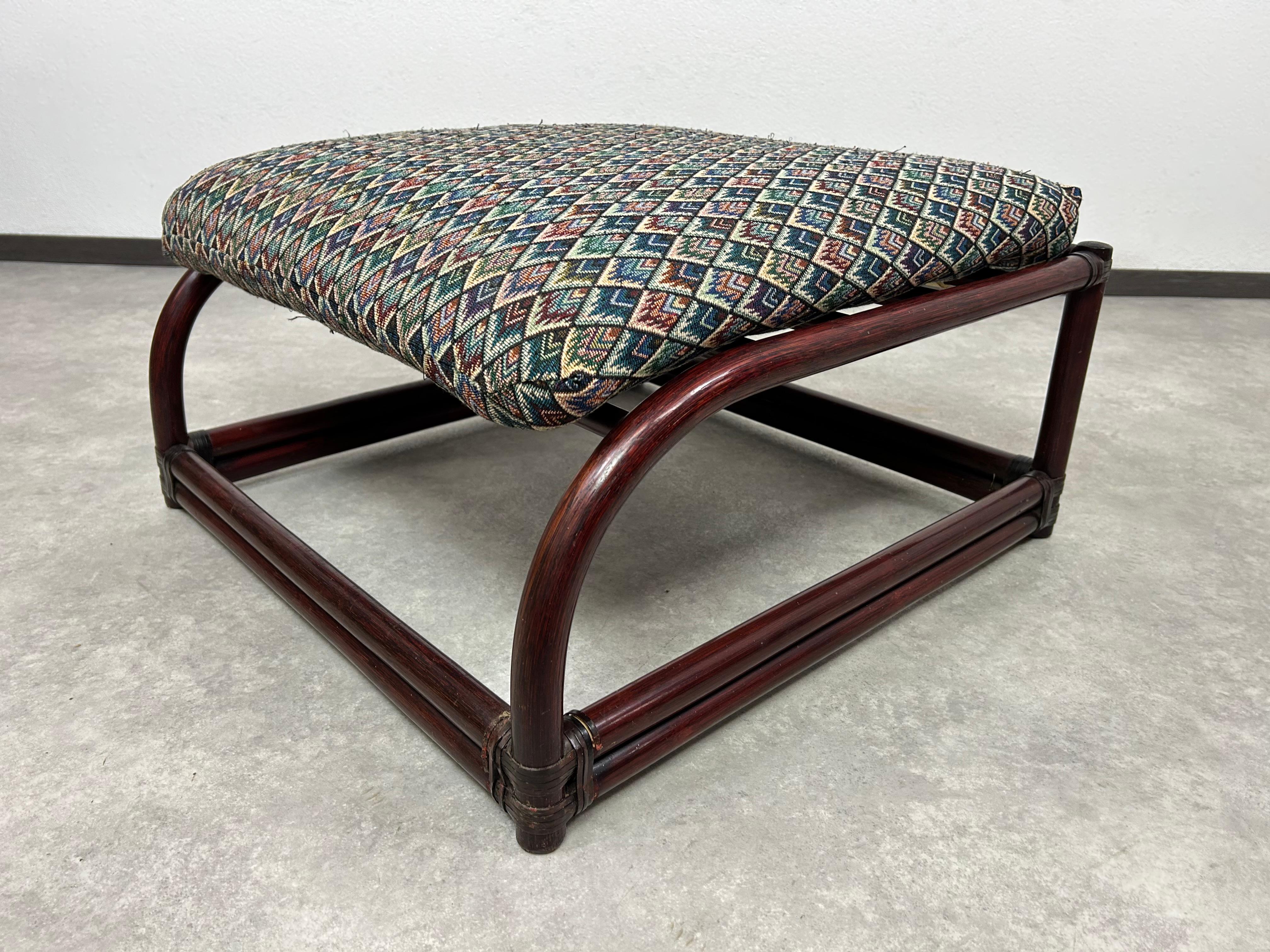 Sillón moderno de bambú de mediados de siglo con taburete de Gervasoni en venta 10