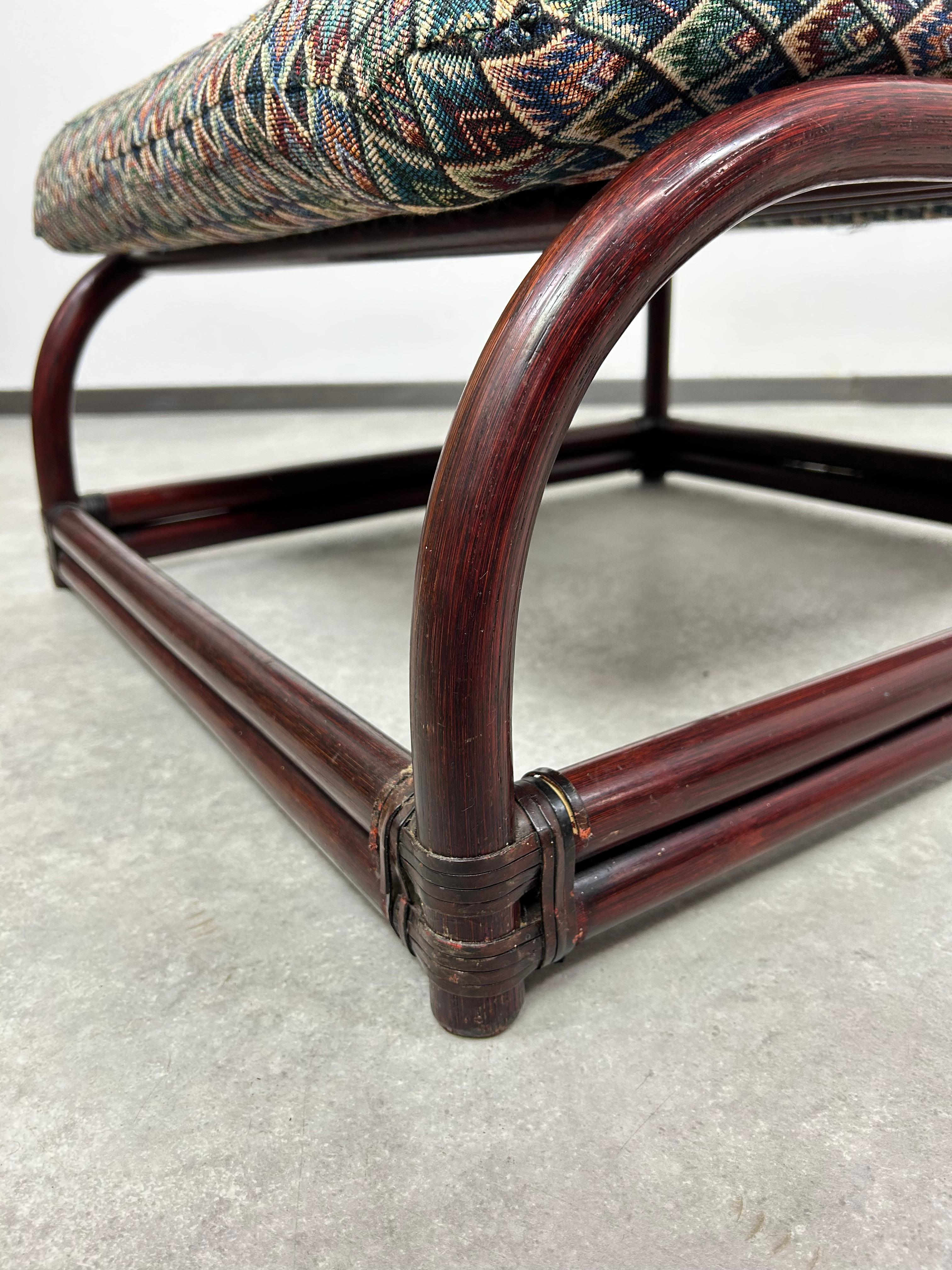 Sillón moderno de bambú de mediados de siglo con taburete de Gervasoni en venta 11