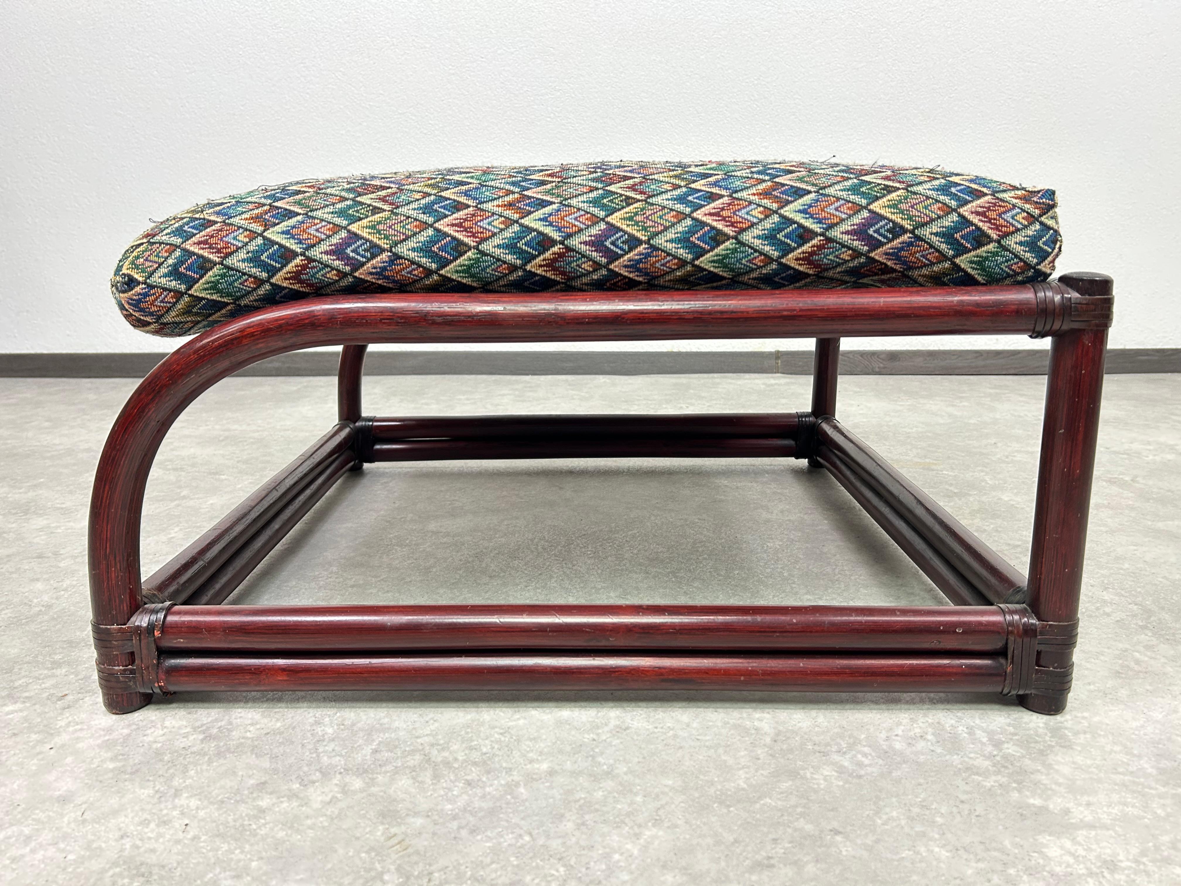 Sillón moderno de bambú de mediados de siglo con taburete de Gervasoni en venta 12