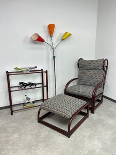 Mid-century modern bamboo wingchair with stool by Gervasoni