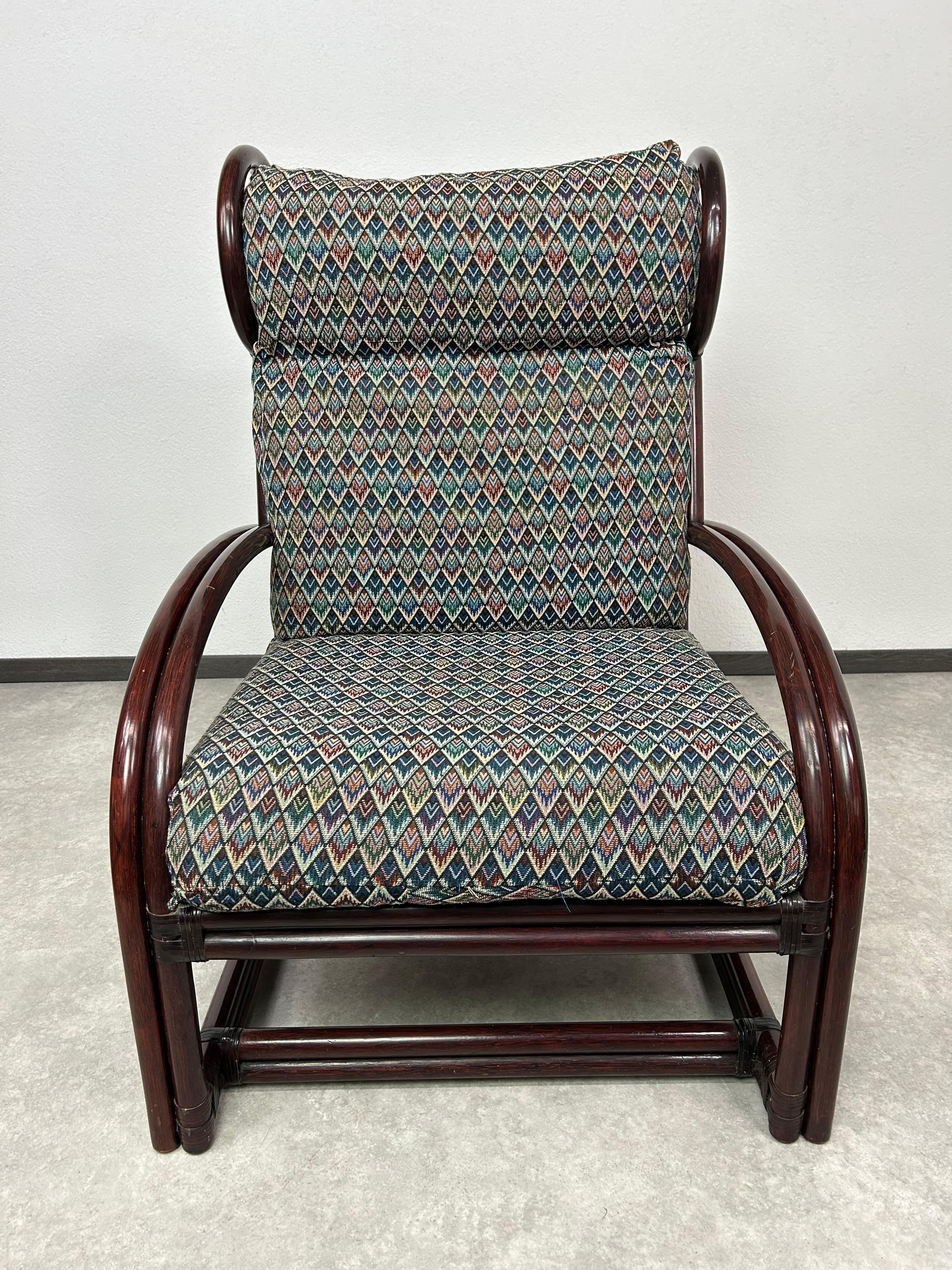 Sillón moderno de bambú de mediados de siglo con taburete de Gervasoni en Bueno estado para la venta en Banská Štiavnica, SK