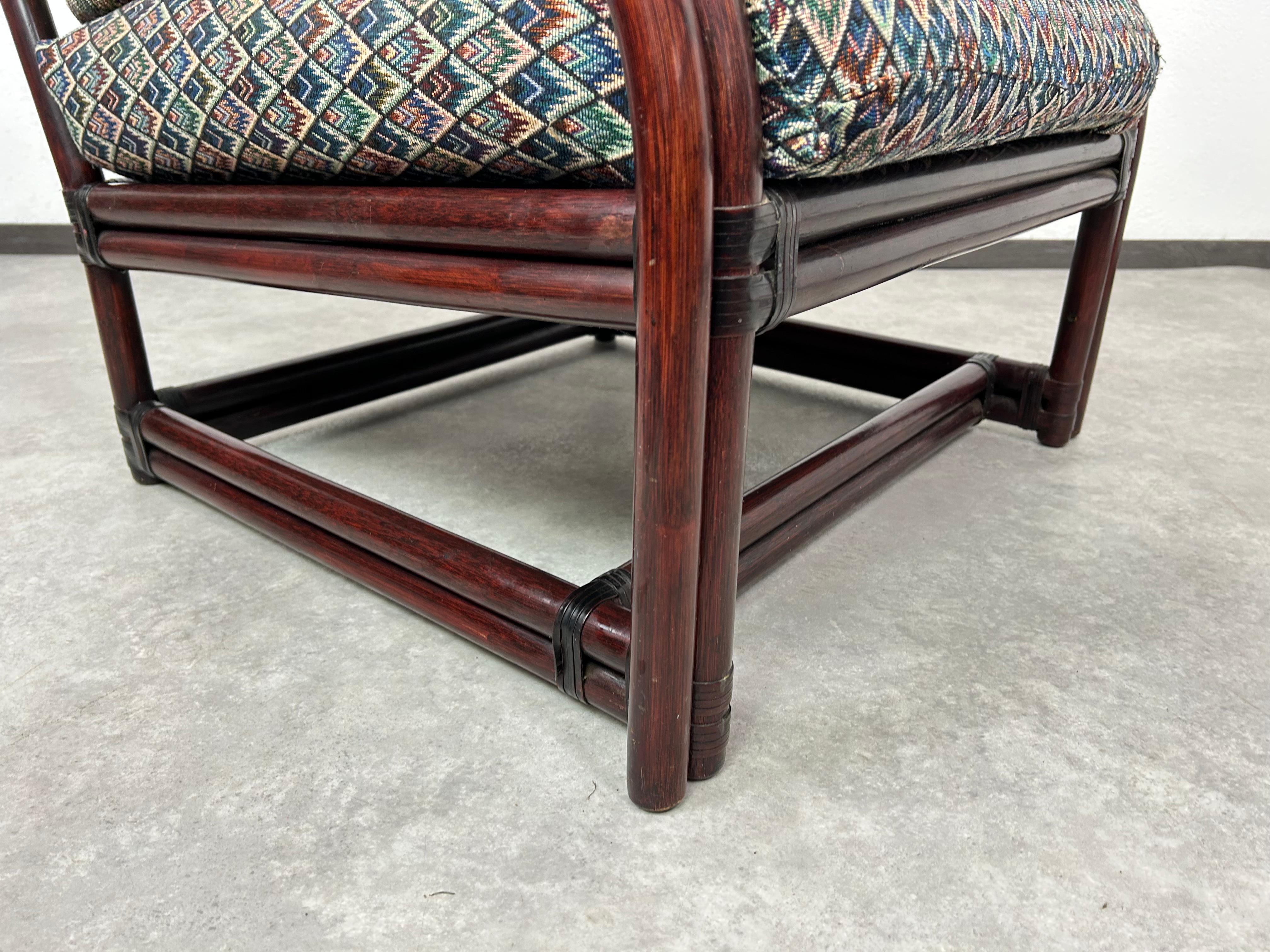 Sillón moderno de bambú de mediados de siglo con taburete de Gervasoni Tela en venta