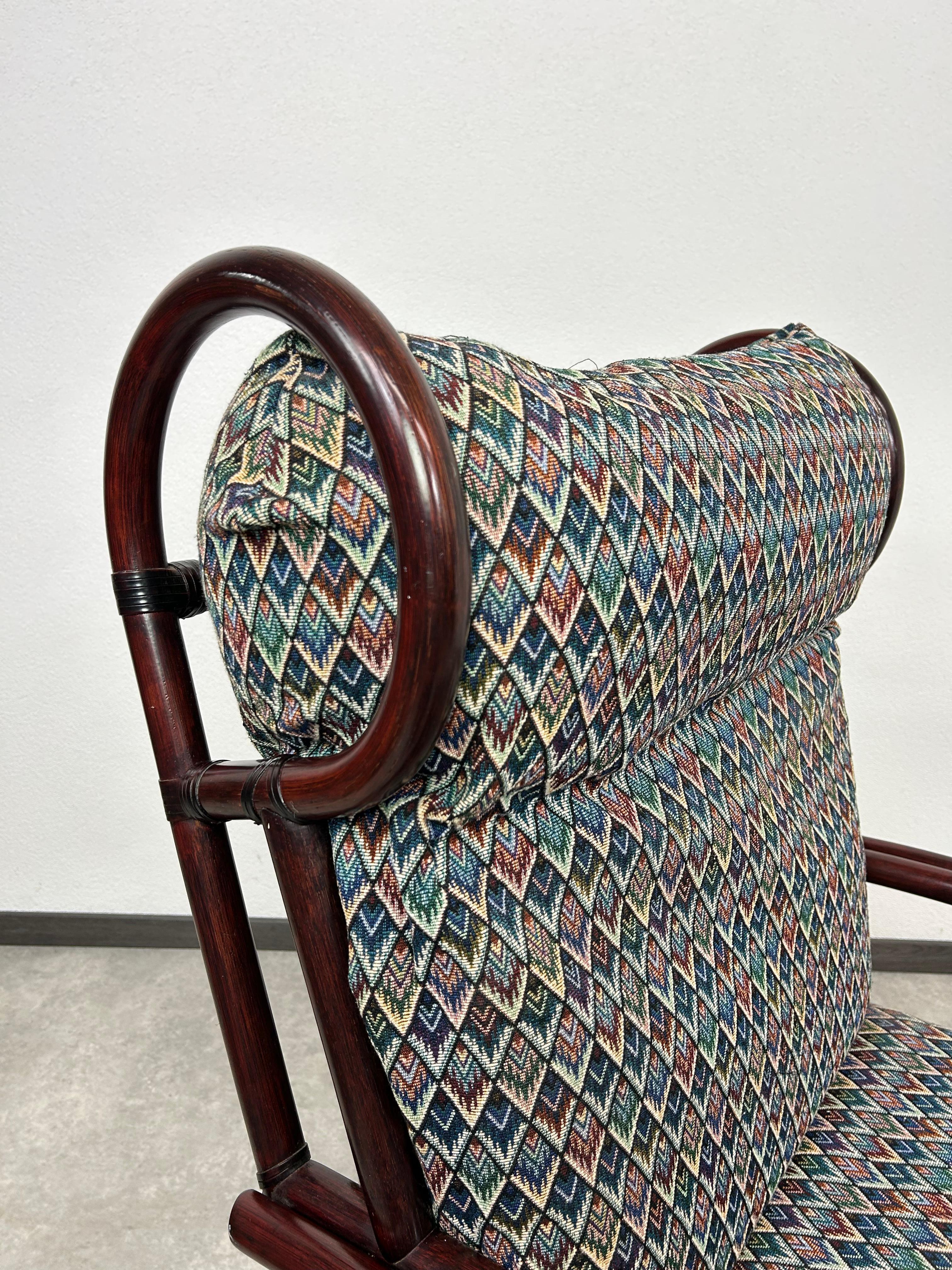 Sillón moderno de bambú de mediados de siglo con taburete de Gervasoni en venta 2