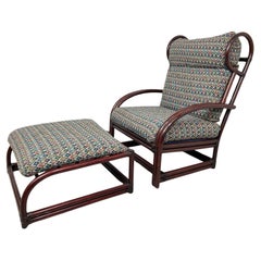 Mid-century modern bamboo wingchair with stool by Gervasoni