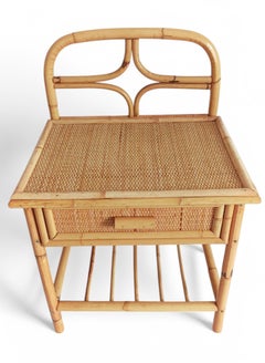 French Riviera Bamboo Rattan Side Table or Nightstand, Spain, 1960s