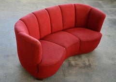 Mid-Century Modern Banana Shaped Sofa, Beech & Wool, Denmark, 1940s