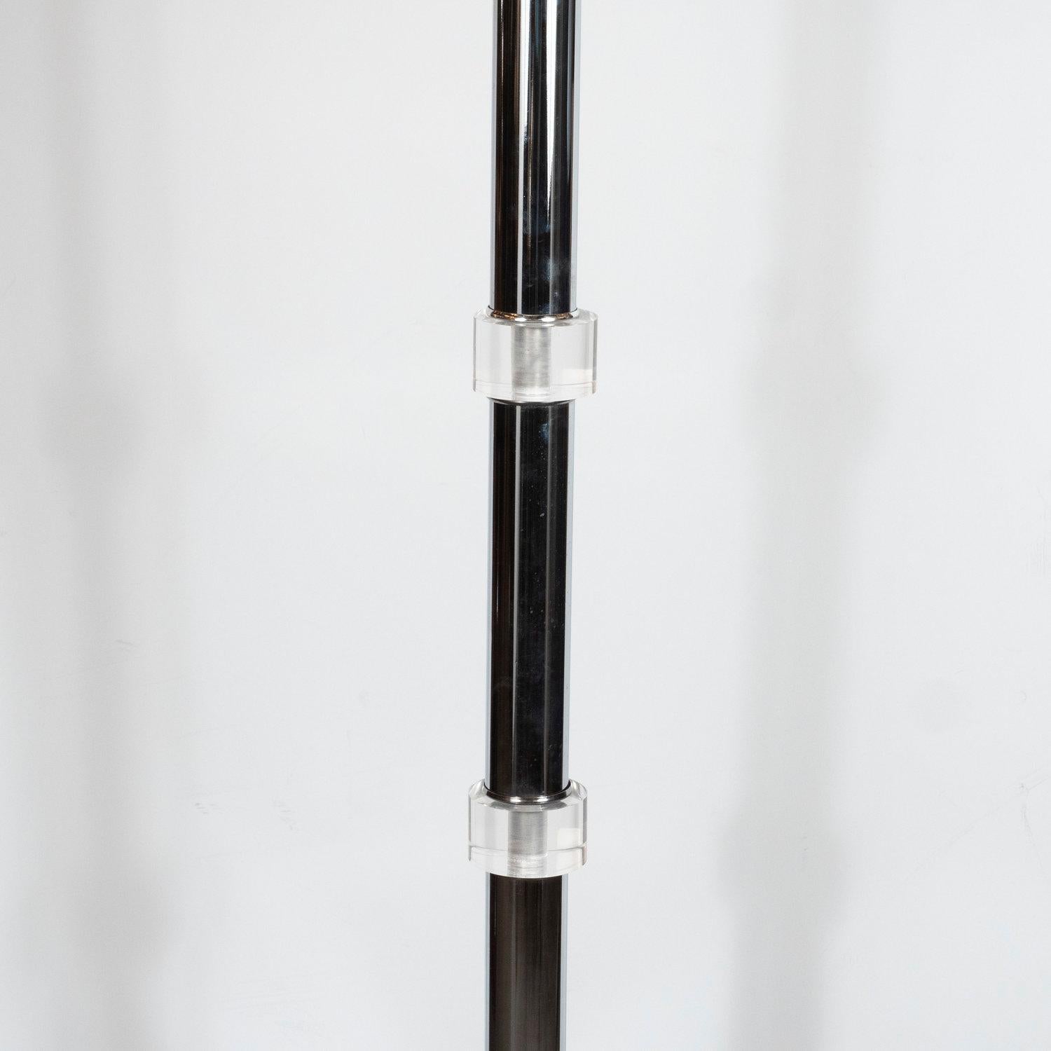 American Mid-Century Modern Banded Lucite and Chrome Floor Lamp For Sale