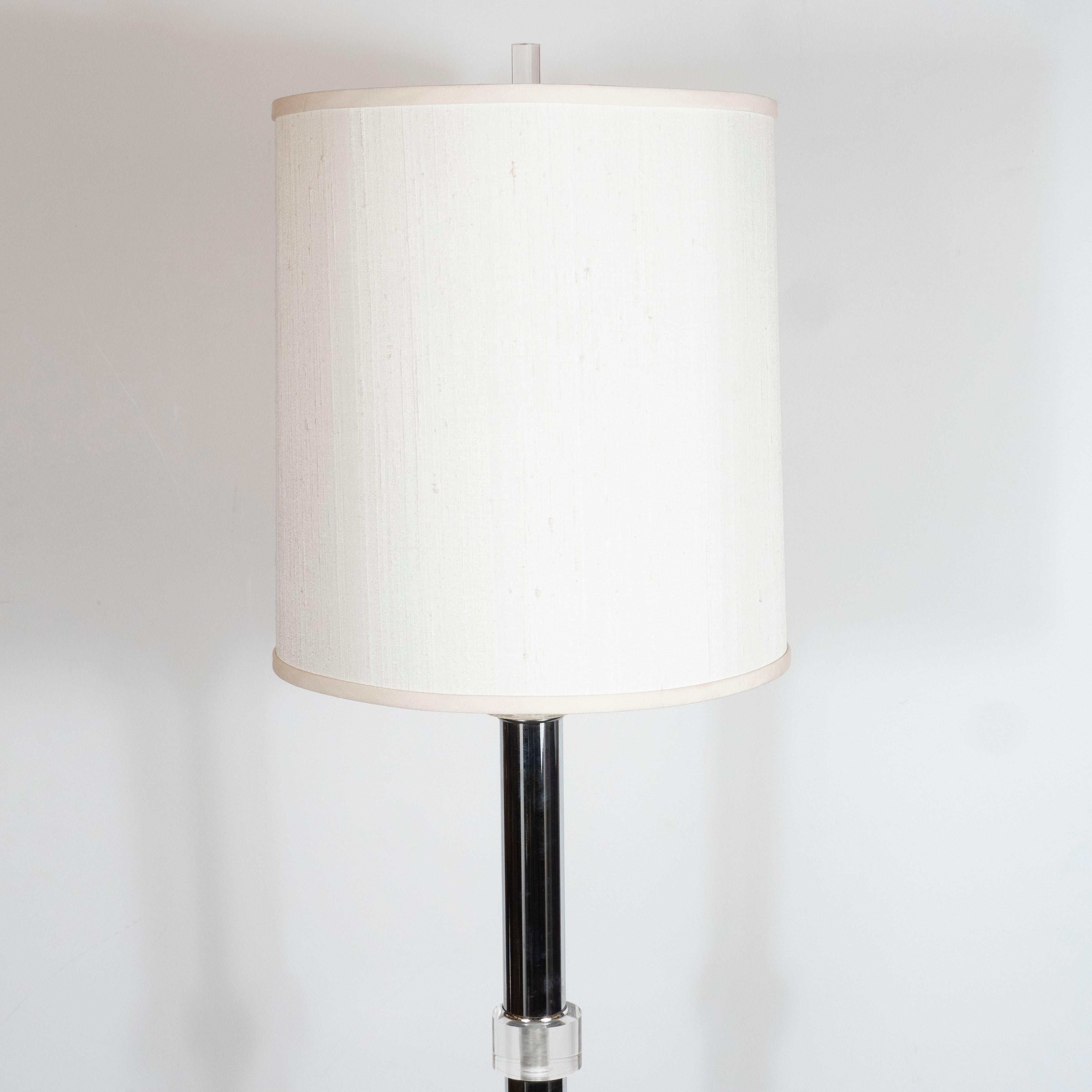 Polished Mid-Century Modern Banded Lucite and Chrome Floor Lamp