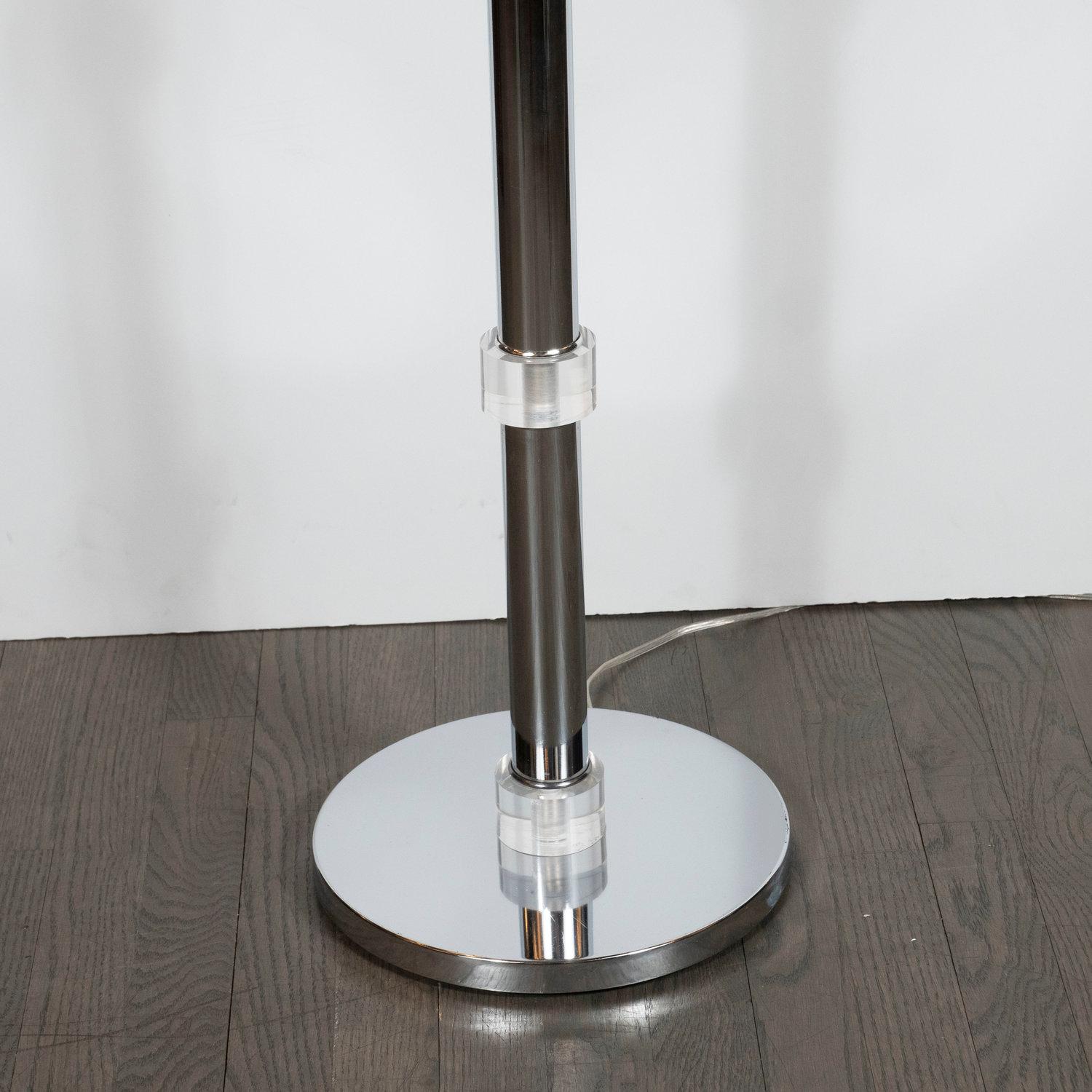Polished Mid-Century Modern Banded Lucite and Chrome Floor Lamp For Sale